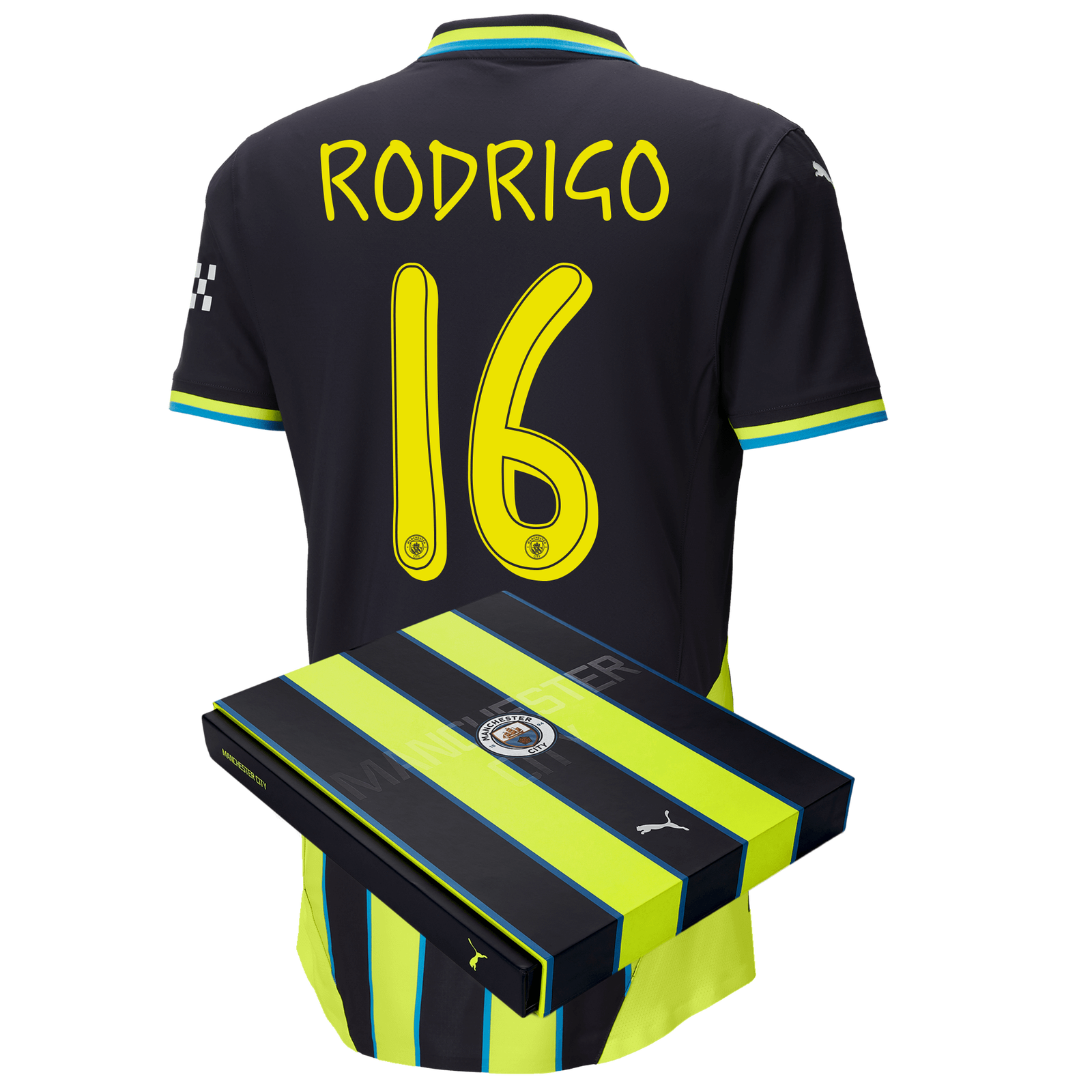 Manchester City Authentic Away Jersey Newnavy 2024-25 with RODRIGO 16 printing in Gift Box | Offizieller Manchester City Store