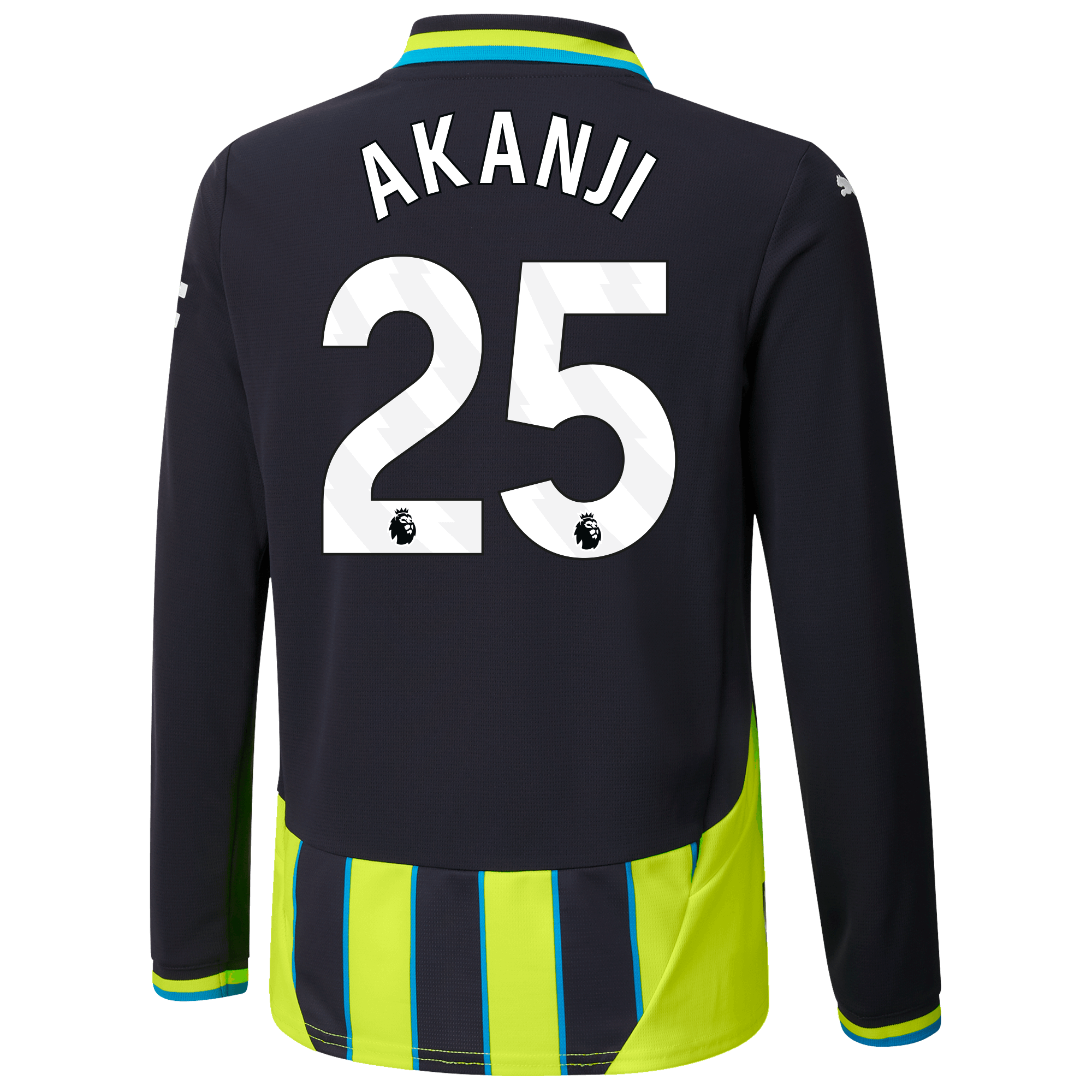 kids manchester city away jersey 202425 long sleeve with akanji 25 printing | Offizieller Manchester City Store