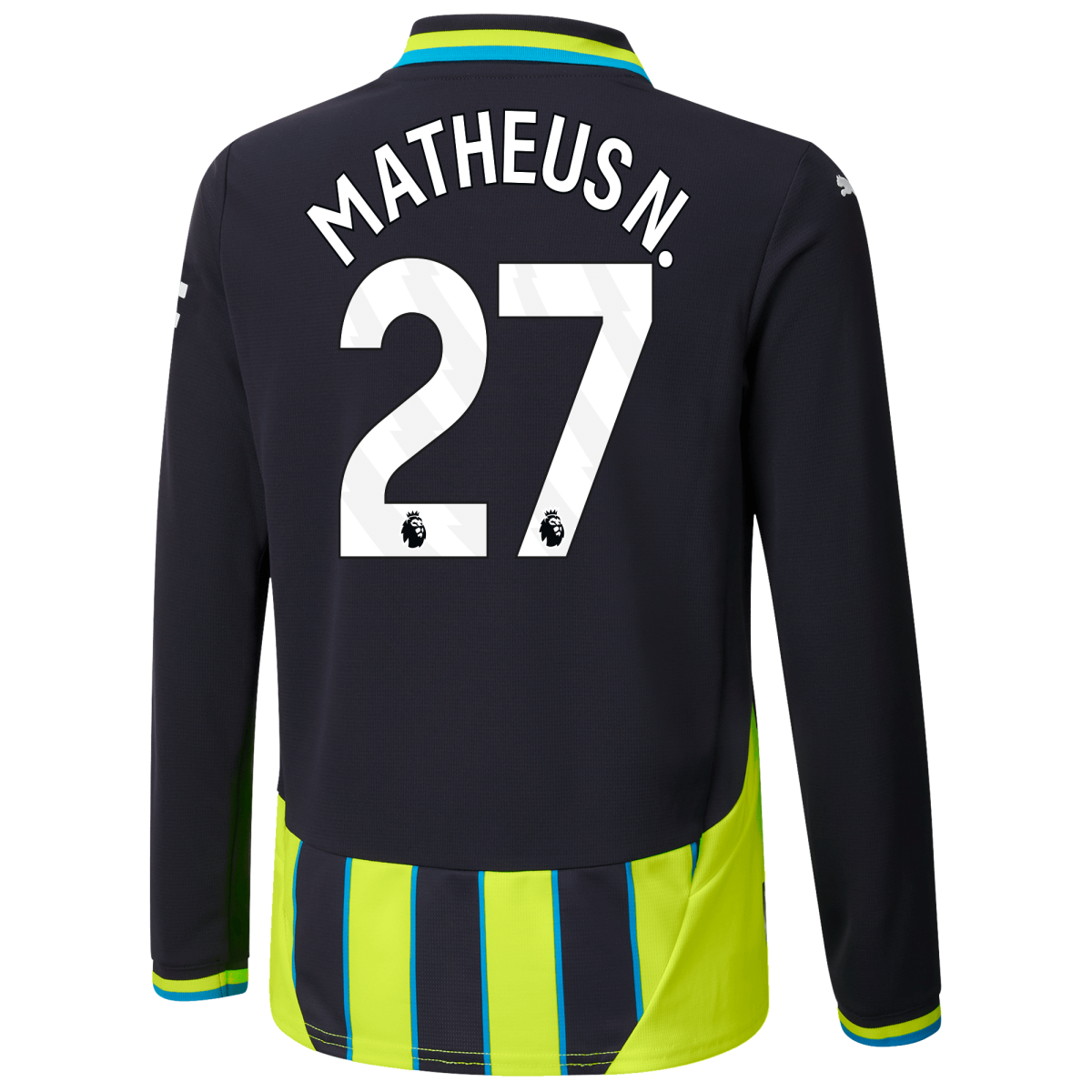 kids manchester city away jersey 202425 long sleeve with matheus n. 27 printing | Offizieller Manchester City Store