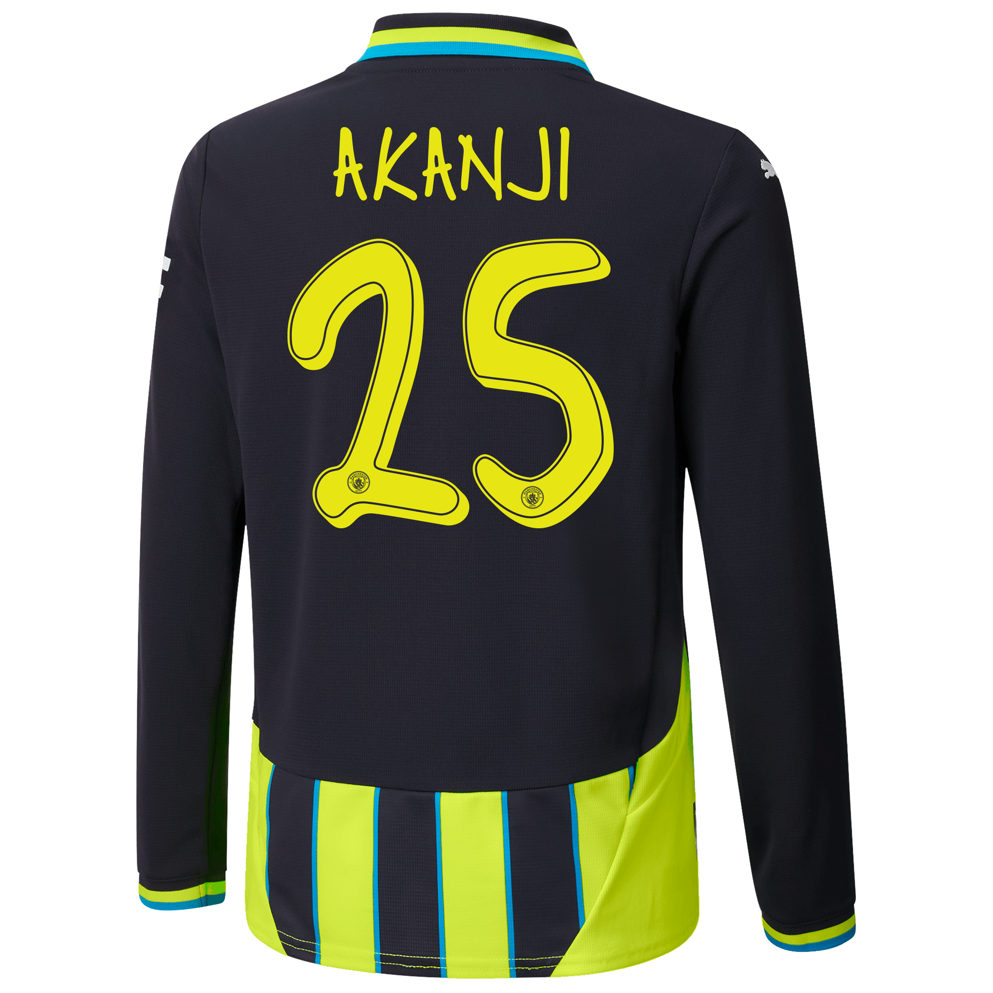 kids manchester city away jersey newnavy 202425 long sleeve with akanji 25 printing | Offizieller Manchester City Store