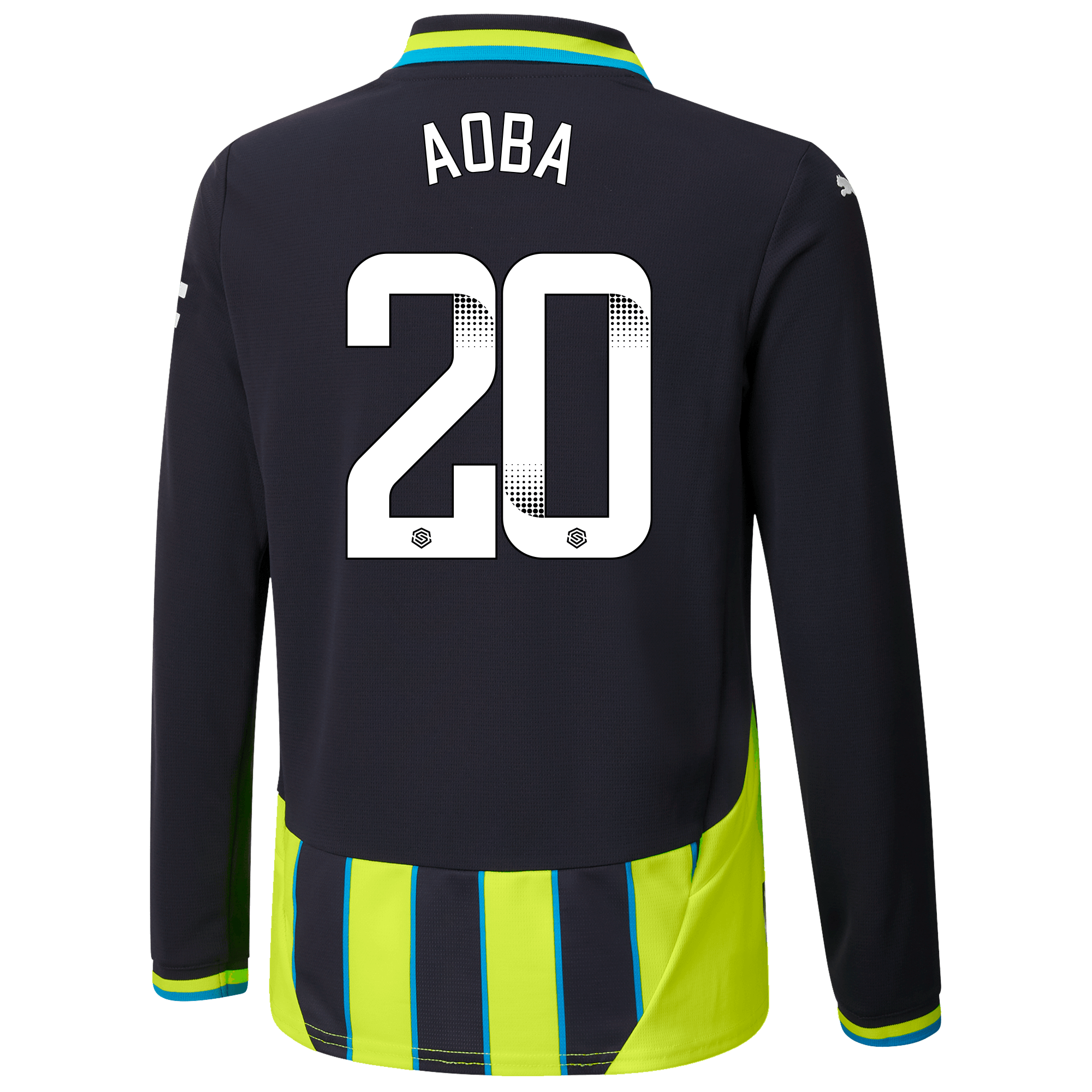 kids manchester city away jersey newnavy 202425 long sleeve with aoba 20 printing | Offizieller Manchester City Store
