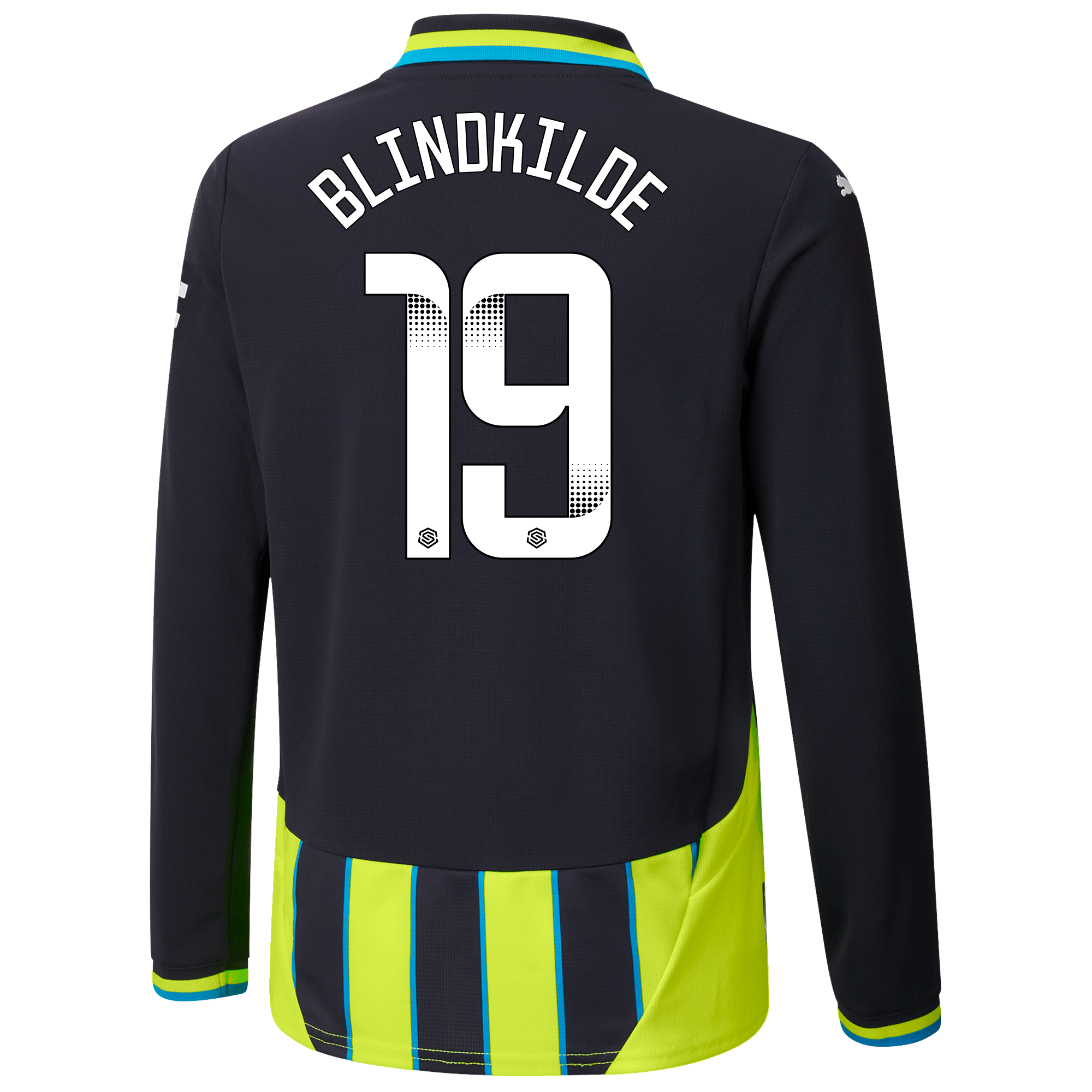 kids manchester city away jersey newnavy 202425 long sleeve with blindkilde 19 printing | Offizieller Manchester City Store
