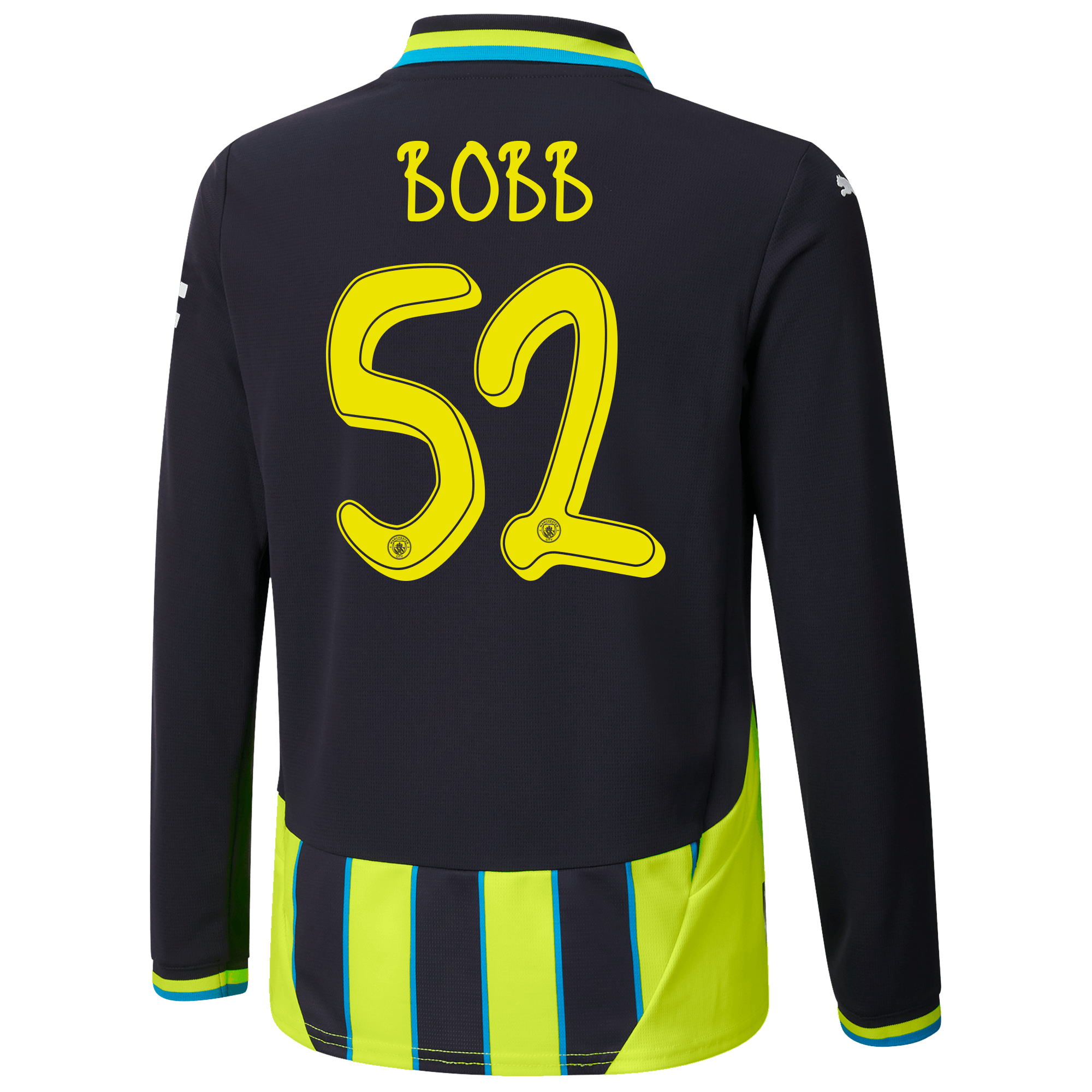 kids manchester city away jersey newnavy 202425 long sleeve with bobb 52 printing | Offizieller Manchester City Store