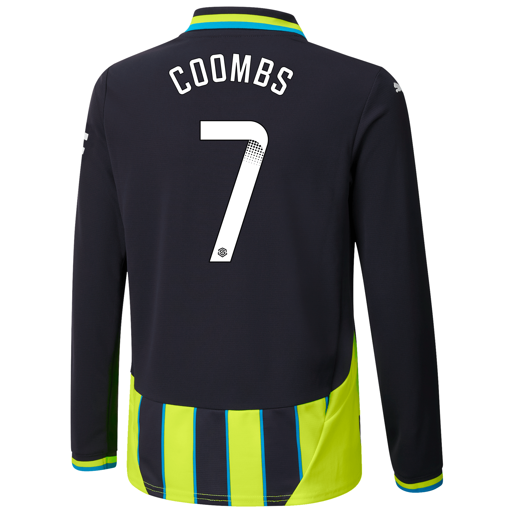 kids manchester city away jersey newnavy 202425 long sleeve with coombs 7 printing | Offizieller Manchester City Store