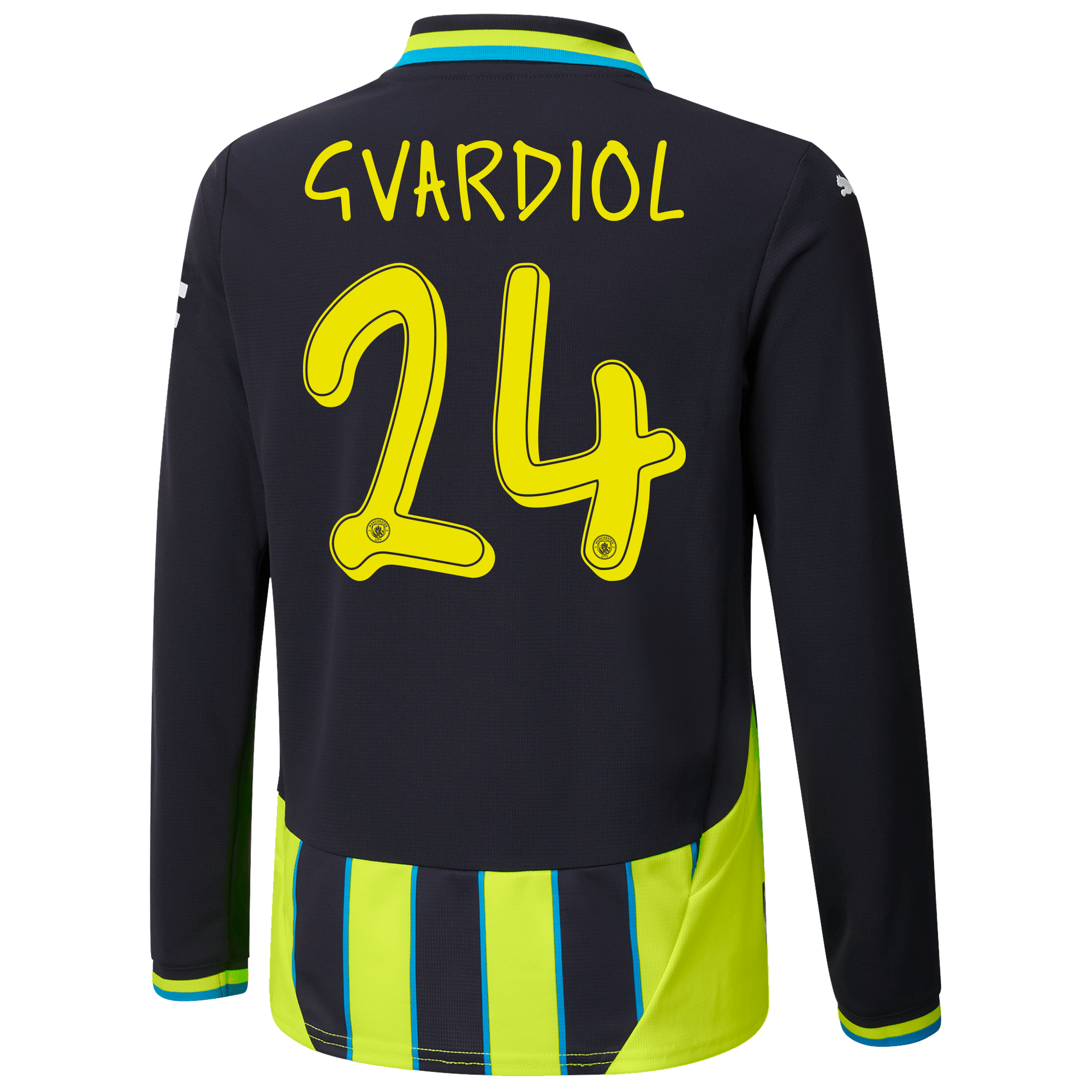 kids manchester city away jersey newnavy 202425 long sleeve with gvardiol 24 printing | Offizieller Manchester City Store
