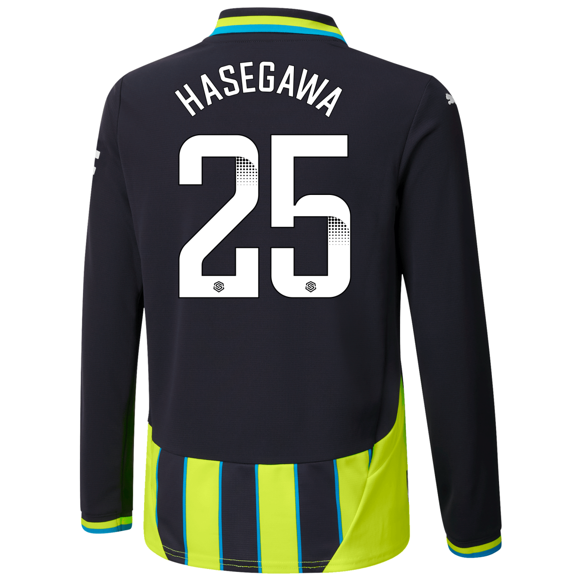 kids manchester city away jersey newnavy 202425 long sleeve with hasegawa 25 printing | Offizieller Manchester City Store