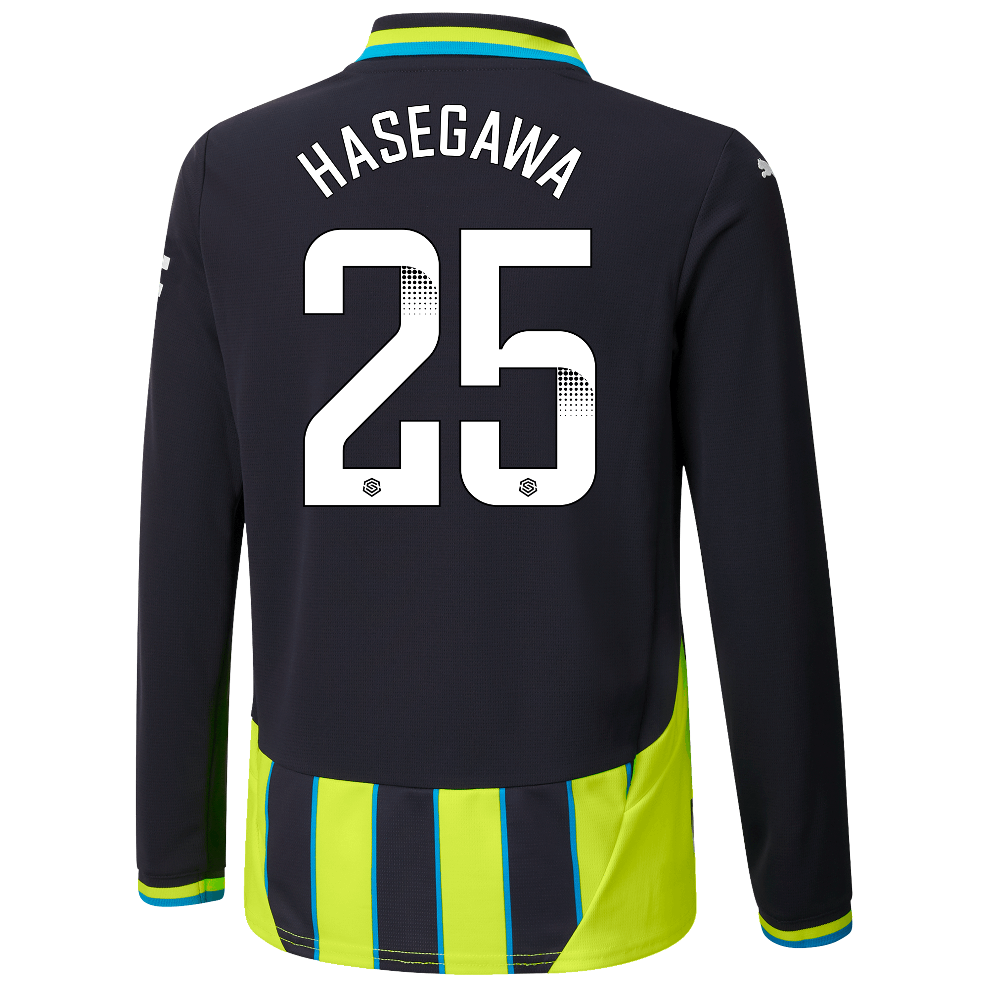 kids manchester city away jersey newnavy 202425 long sleeve with hasegawa 25 printing | Offizieller Manchester City Store