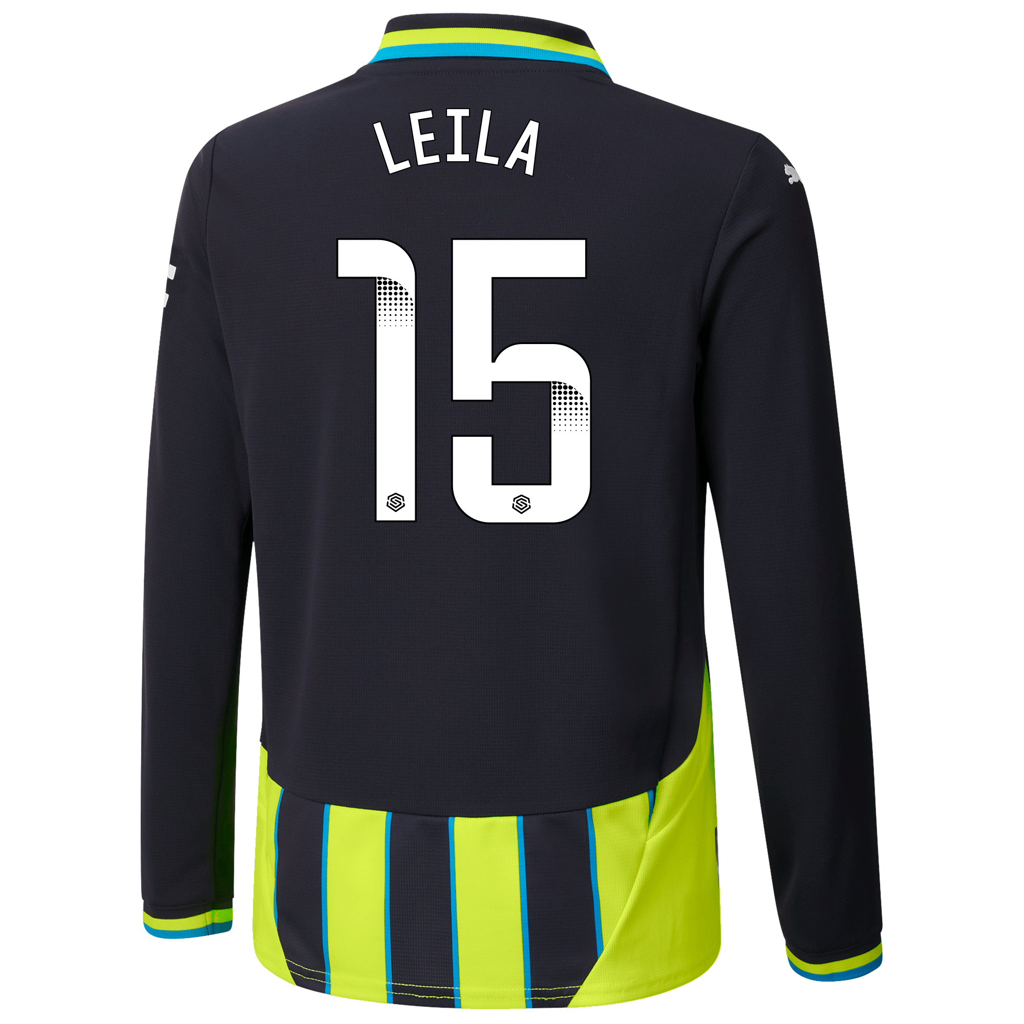 kids manchester city away jersey newnavy 202425 long sleeve with leila 15 printing | Offizieller Manchester City Store