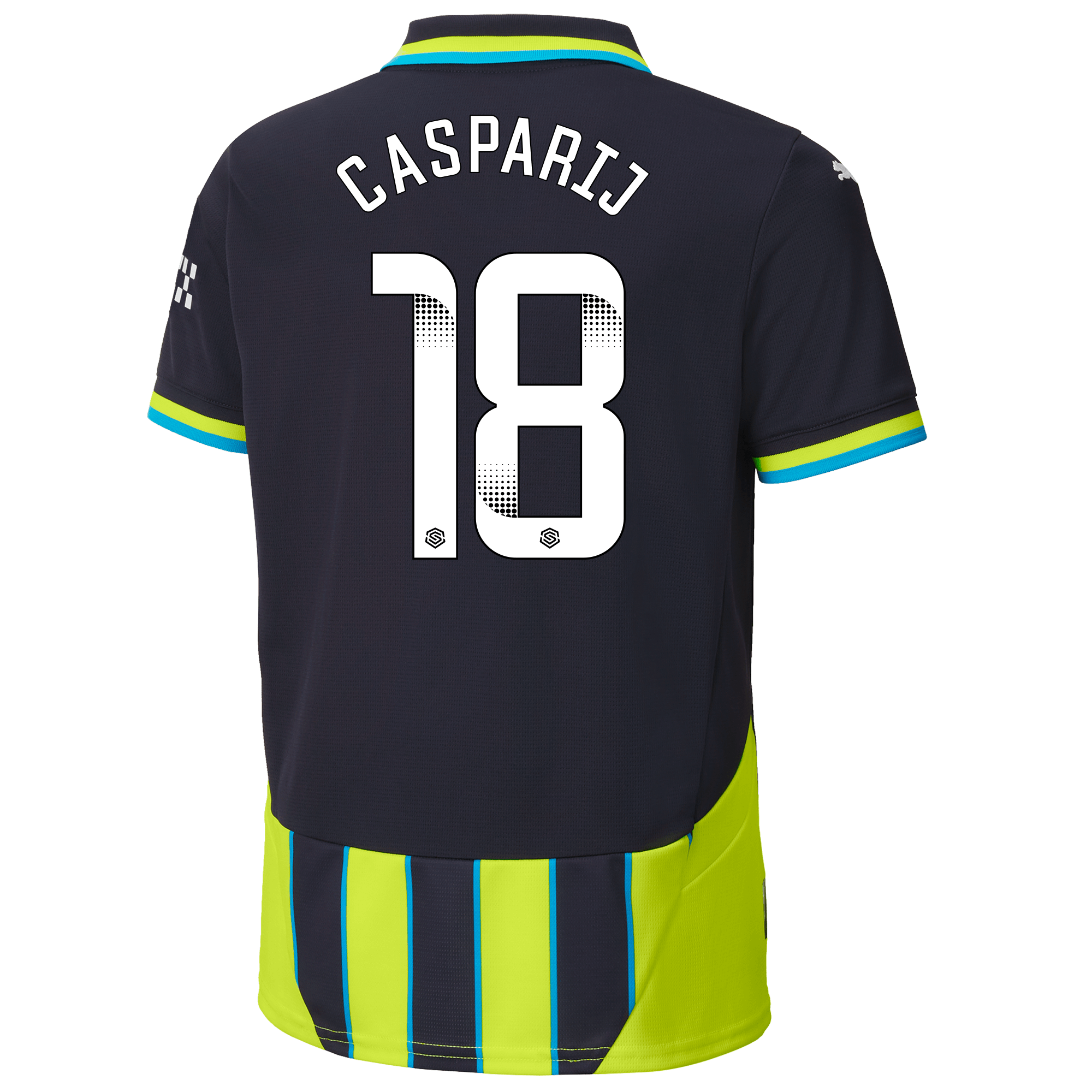 kids manchester city away jersey newnavy 202425 with casparij 18 printing | Offizieller Manchester City Store