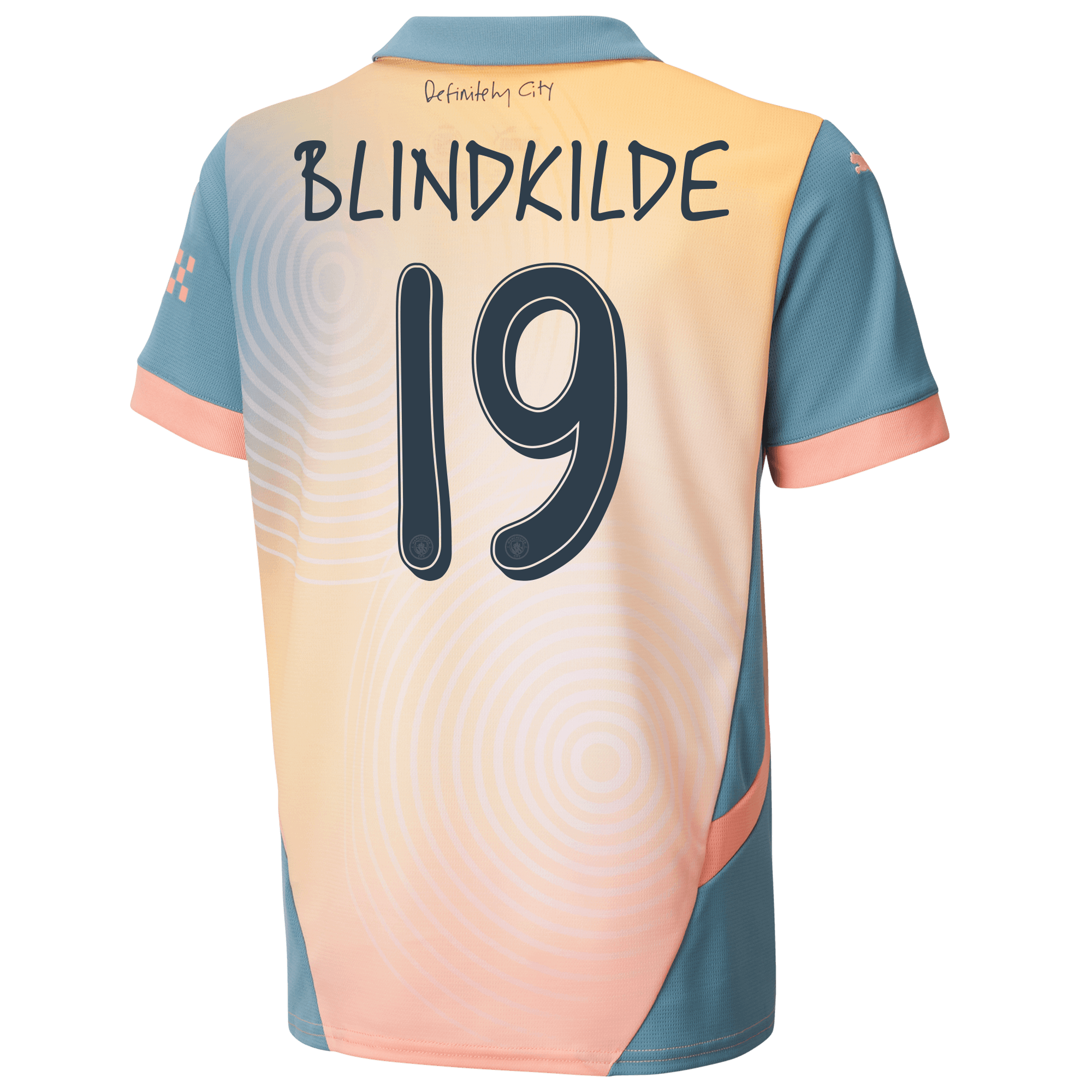 kids manchester city definitely city jersey pink 202425 with blindkilde 19 printing | Offizieller Manchester City Store