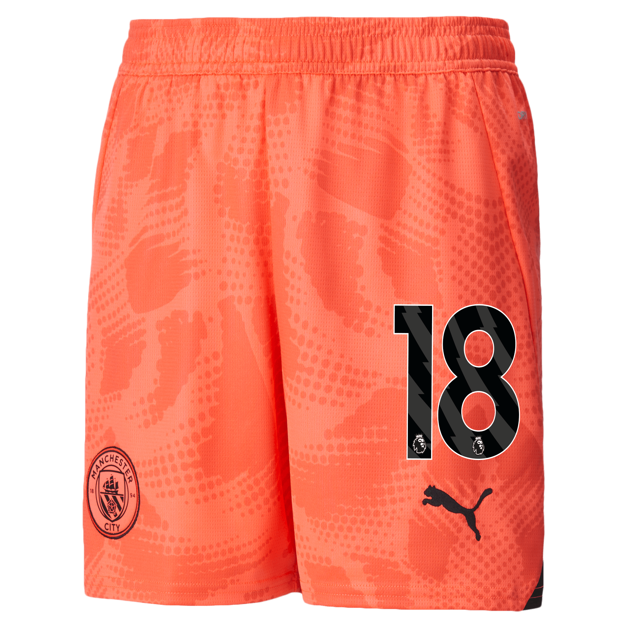 kids manchester city goalkeeper shorts orange 202425 with 18 | Offizieller Manchester City Store