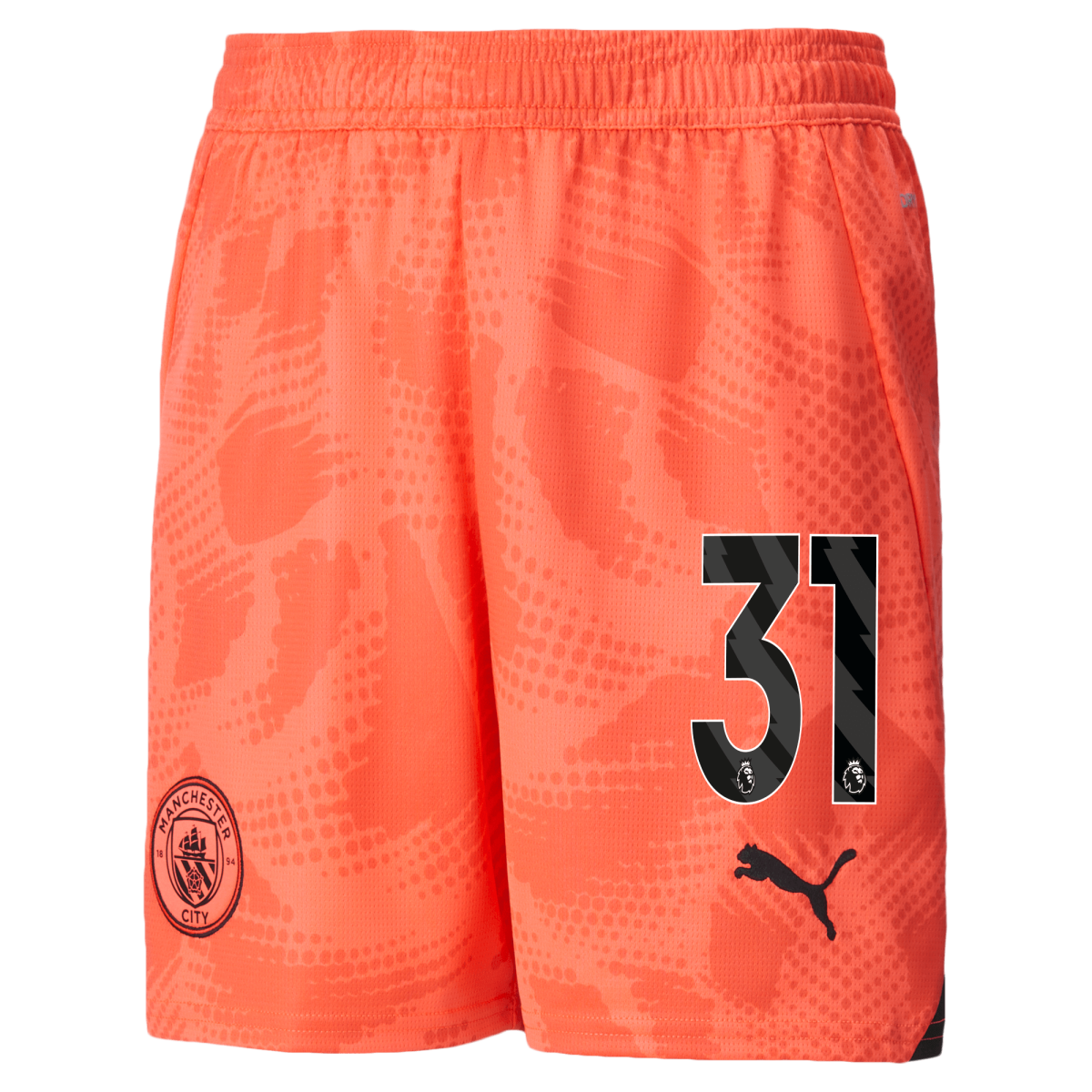 kids manchester city goalkeeper shorts orange 202425 with 31 | Offizieller Manchester City Store