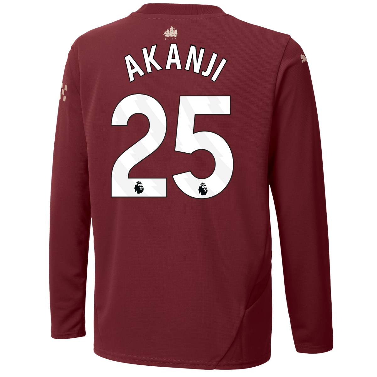kids manchester city third jersey burgundy 202425 long sleeve with akanji 25 printing | Offizieller Manchester City Store