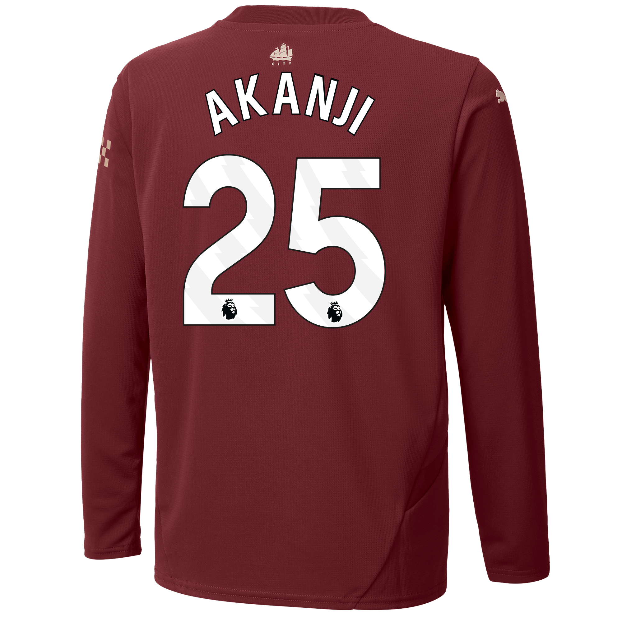kids manchester city third jersey burgundy 202425 long sleeve with akanji 25 printing | Offizieller Manchester City Store