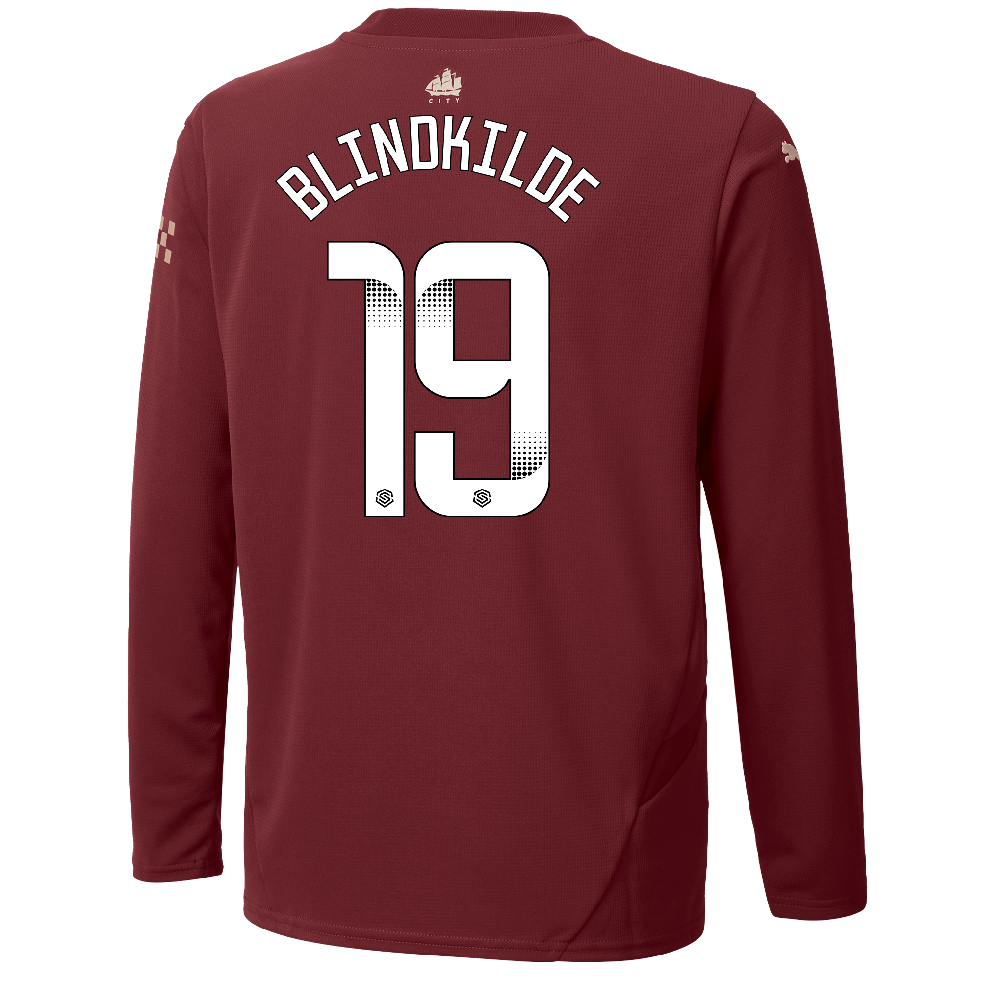 kids manchester city third jersey burgundy 202425 long sleeve with blindkilde 19 printing | Offizieller Manchester City Store