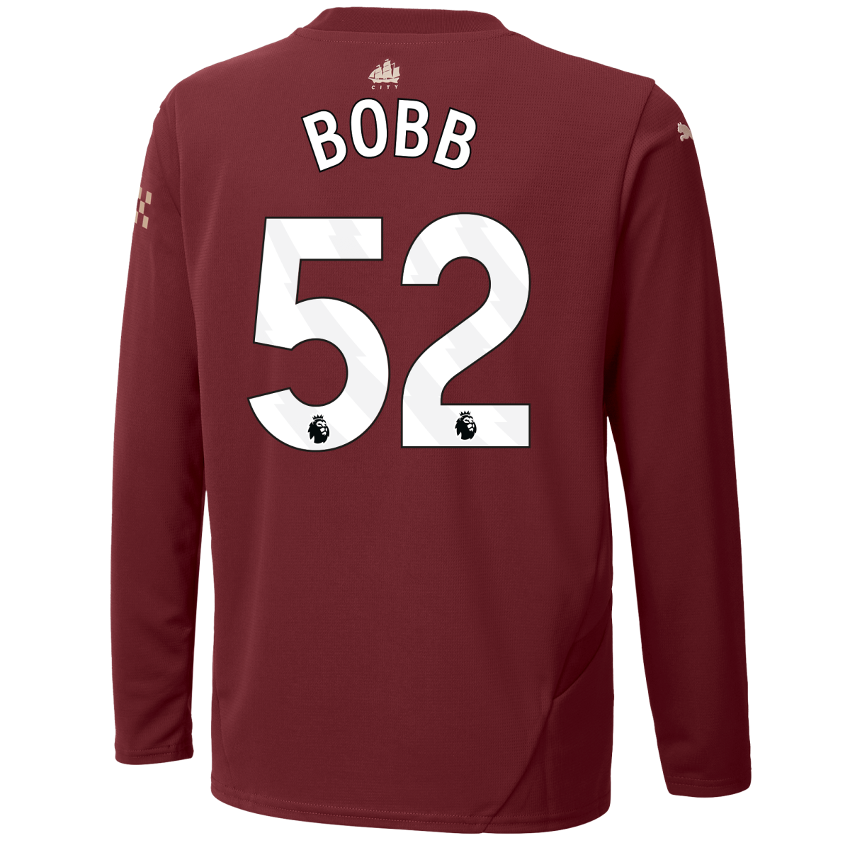 kids manchester city third jersey burgundy 202425 long sleeve with bobb 52 printing | Offizieller Manchester City Store