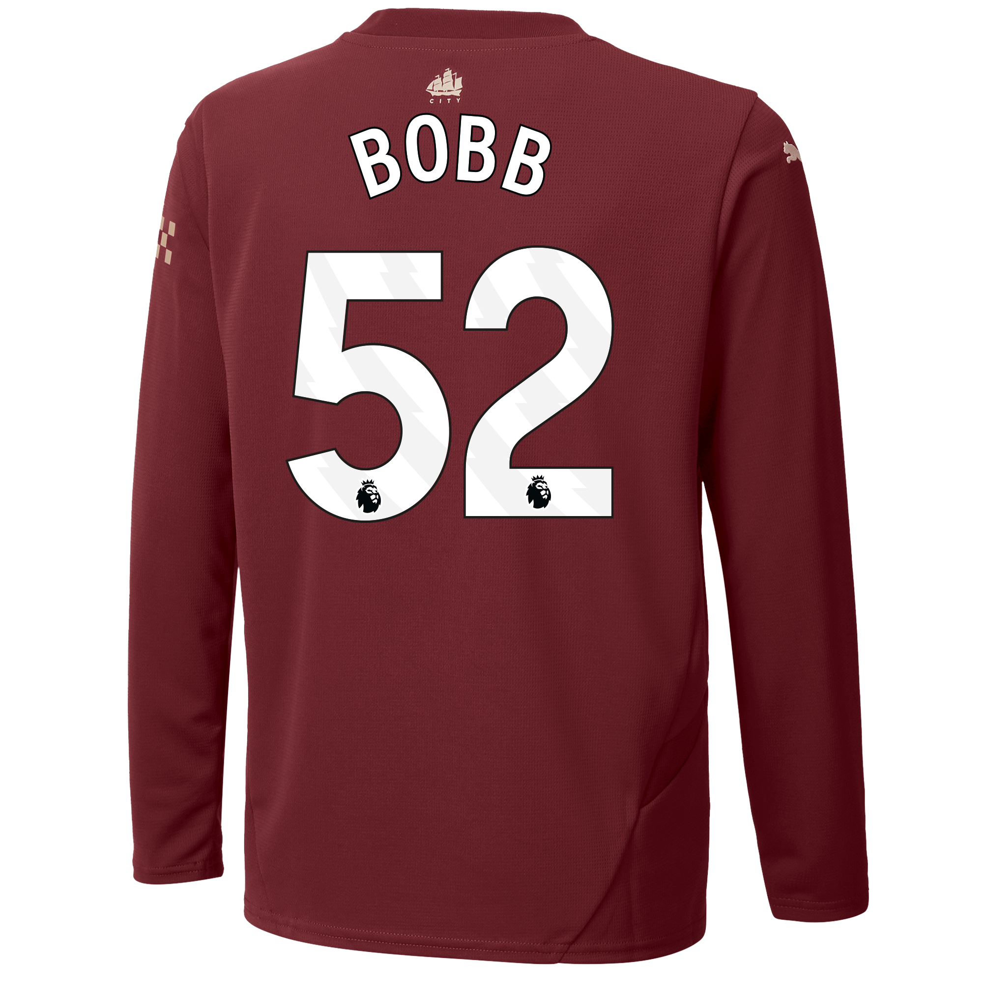 kids manchester city third jersey burgundy 202425 long sleeve with bobb 52 printing | Offizieller Manchester City Store