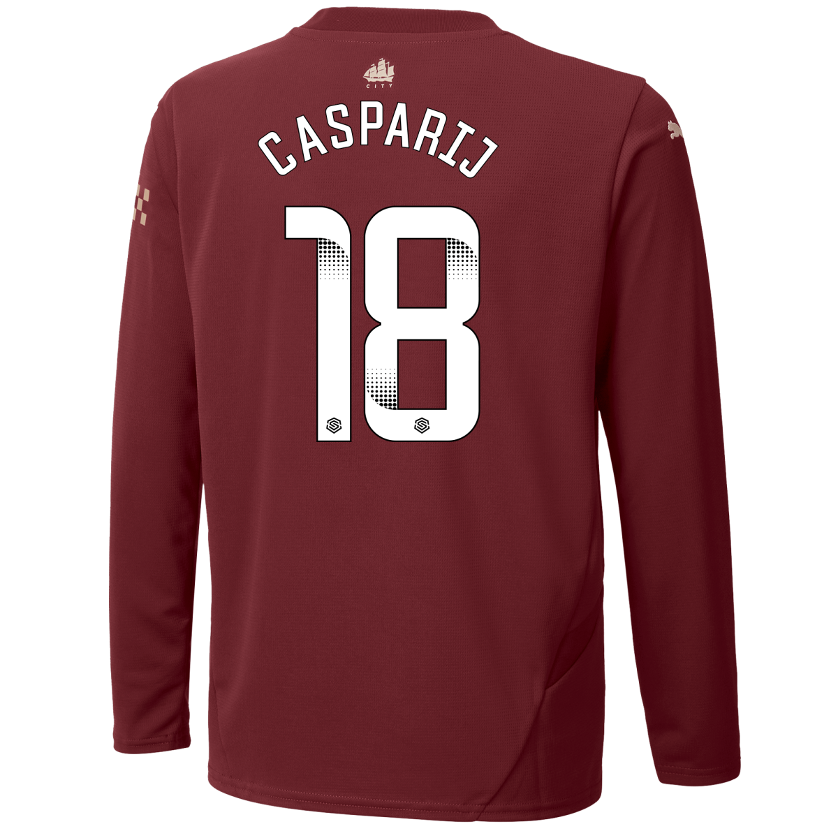 kids manchester city third jersey burgundy 202425 long sleeve with casparij 18 printing | Offizieller Manchester City Store