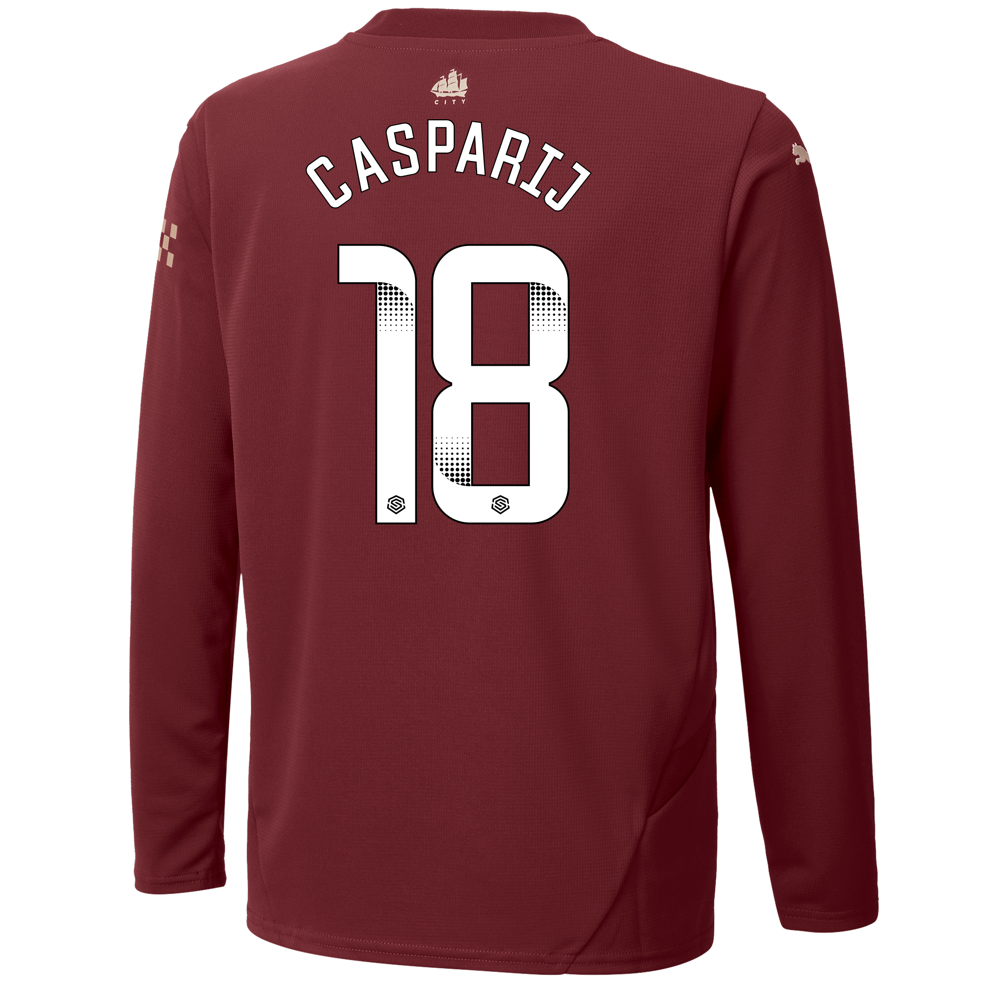 kids manchester city third jersey burgundy 202425 long sleeve with casparij 18 printing | Offizieller Manchester City Store