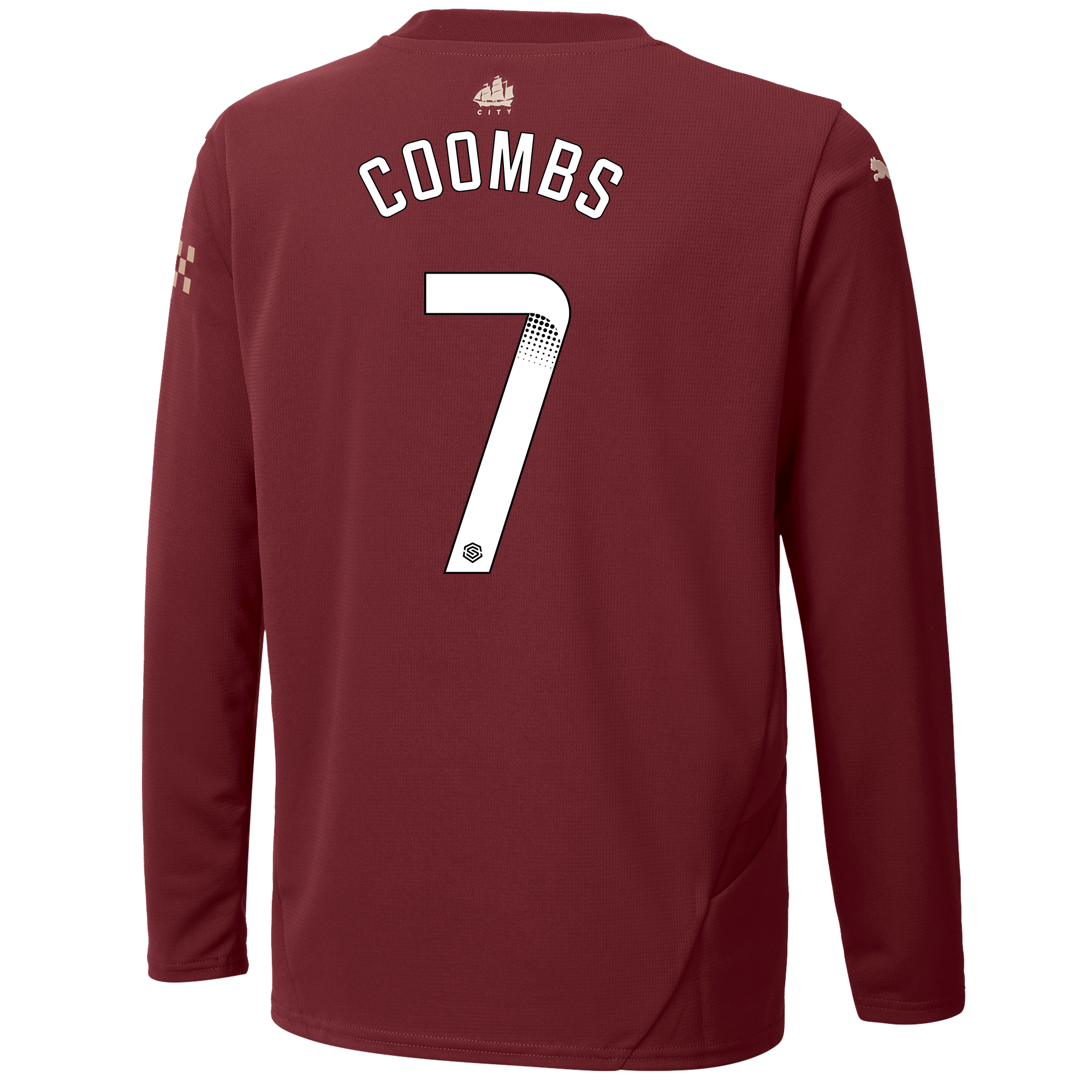 kids manchester city third jersey burgundy 202425 long sleeve with coombs 7 printing | Offizieller Manchester City Store