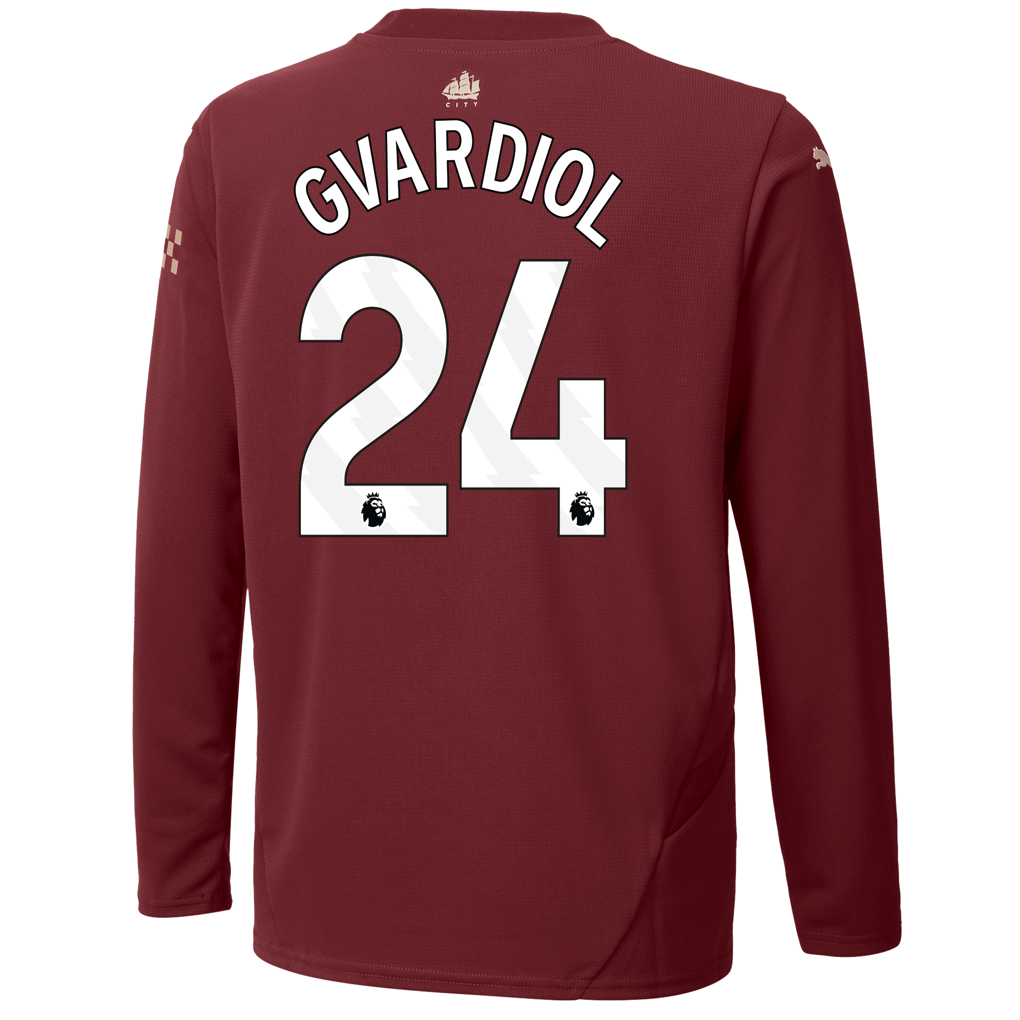 kids manchester city third jersey burgundy 202425 long sleeve with gvardiol 24 printing | Offizieller Manchester City Store