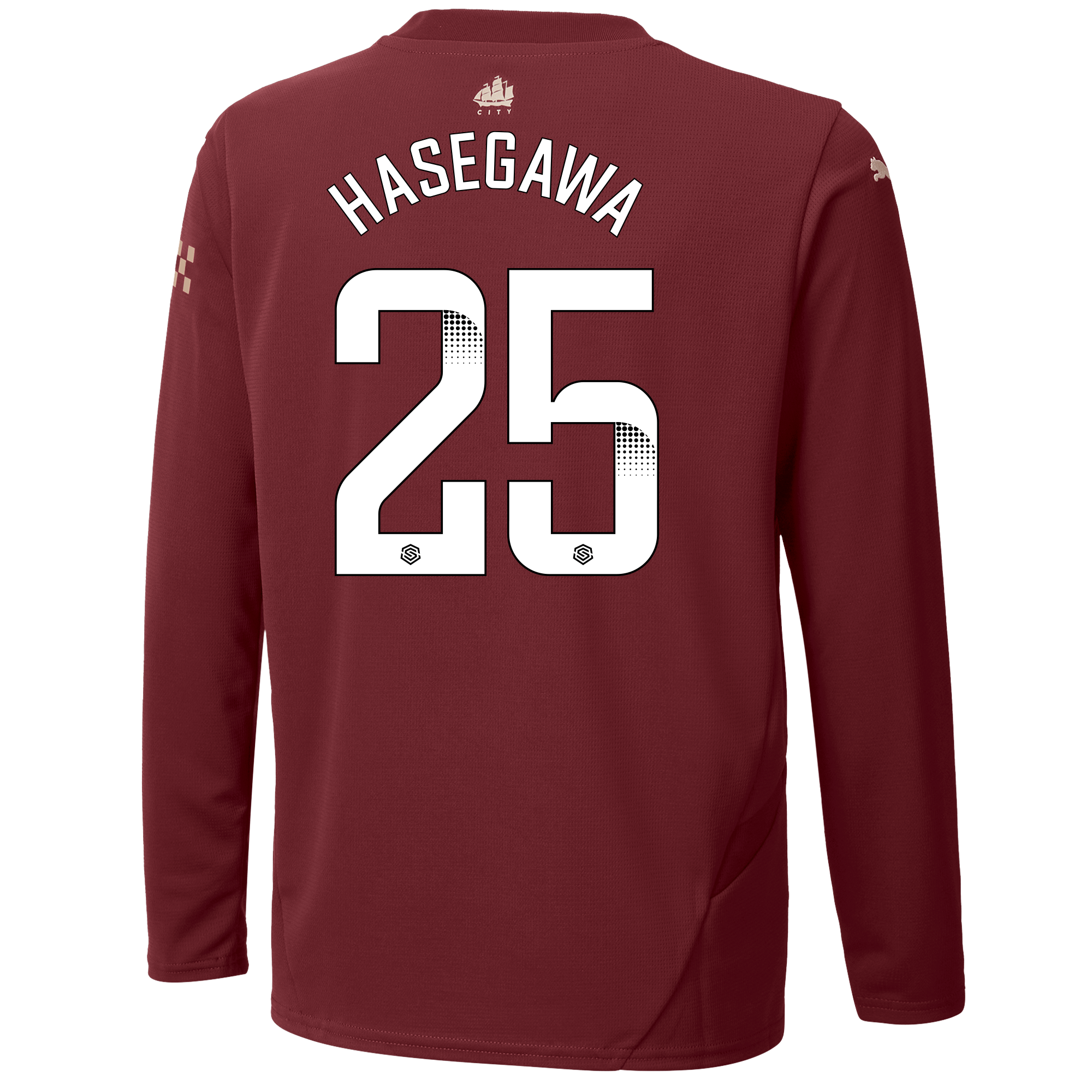 kids manchester city third jersey burgundy 202425 long sleeve with hasegawa 25 printing | Offizieller Manchester City Store