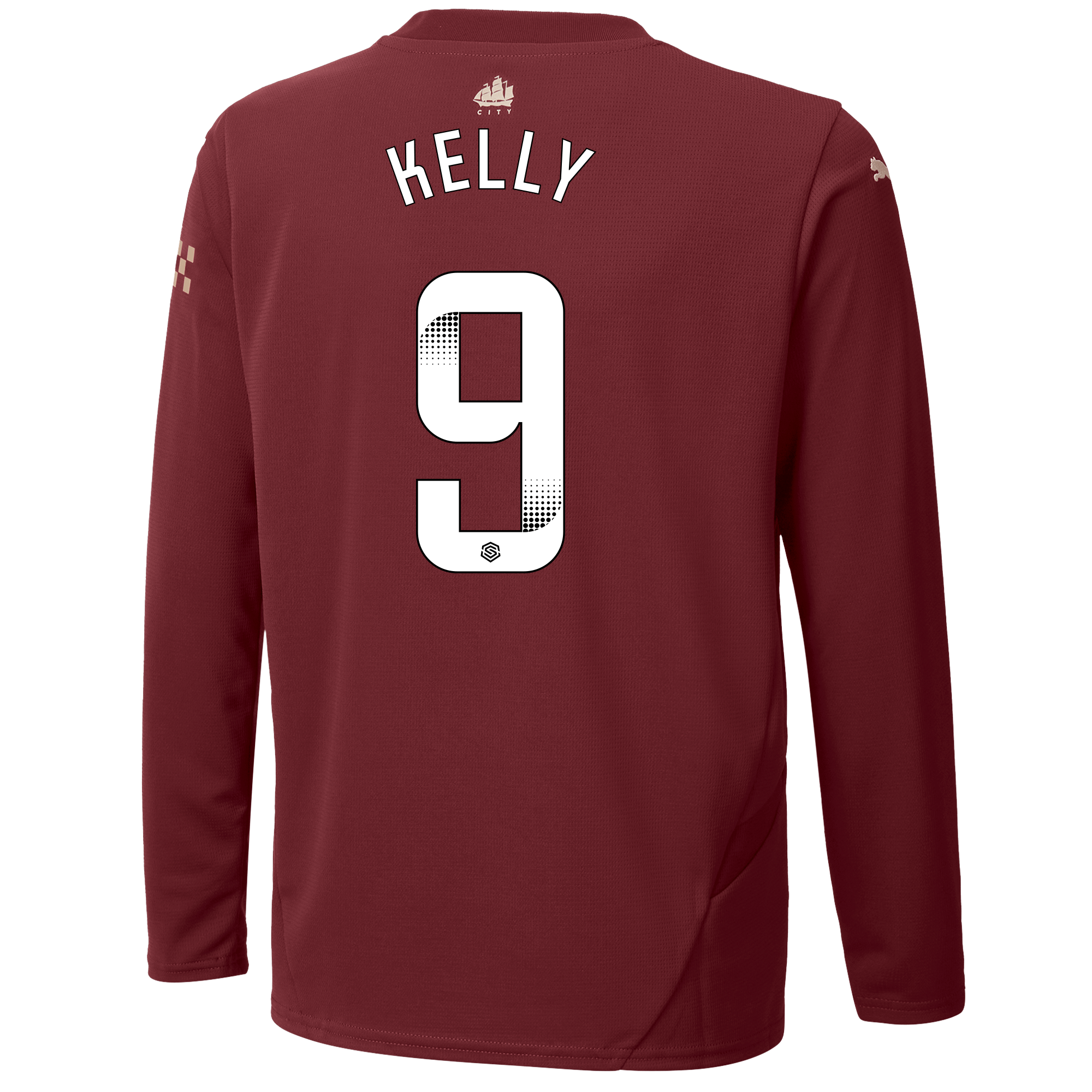kids manchester city third jersey burgundy 202425 long sleeve with kelly 9 printing | Offizieller Manchester City Store