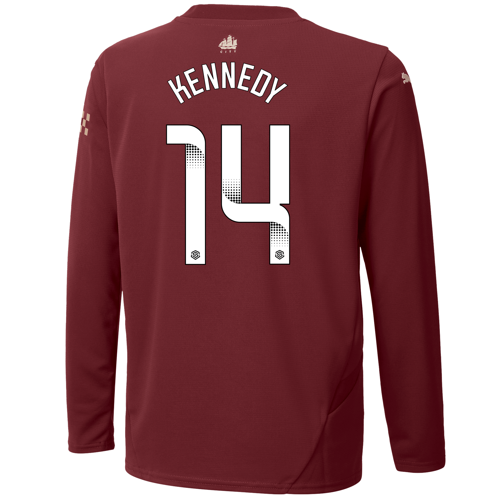 kids manchester city third jersey burgundy 202425 long sleeve with kennedy 14 printing | Offizieller Manchester City Store