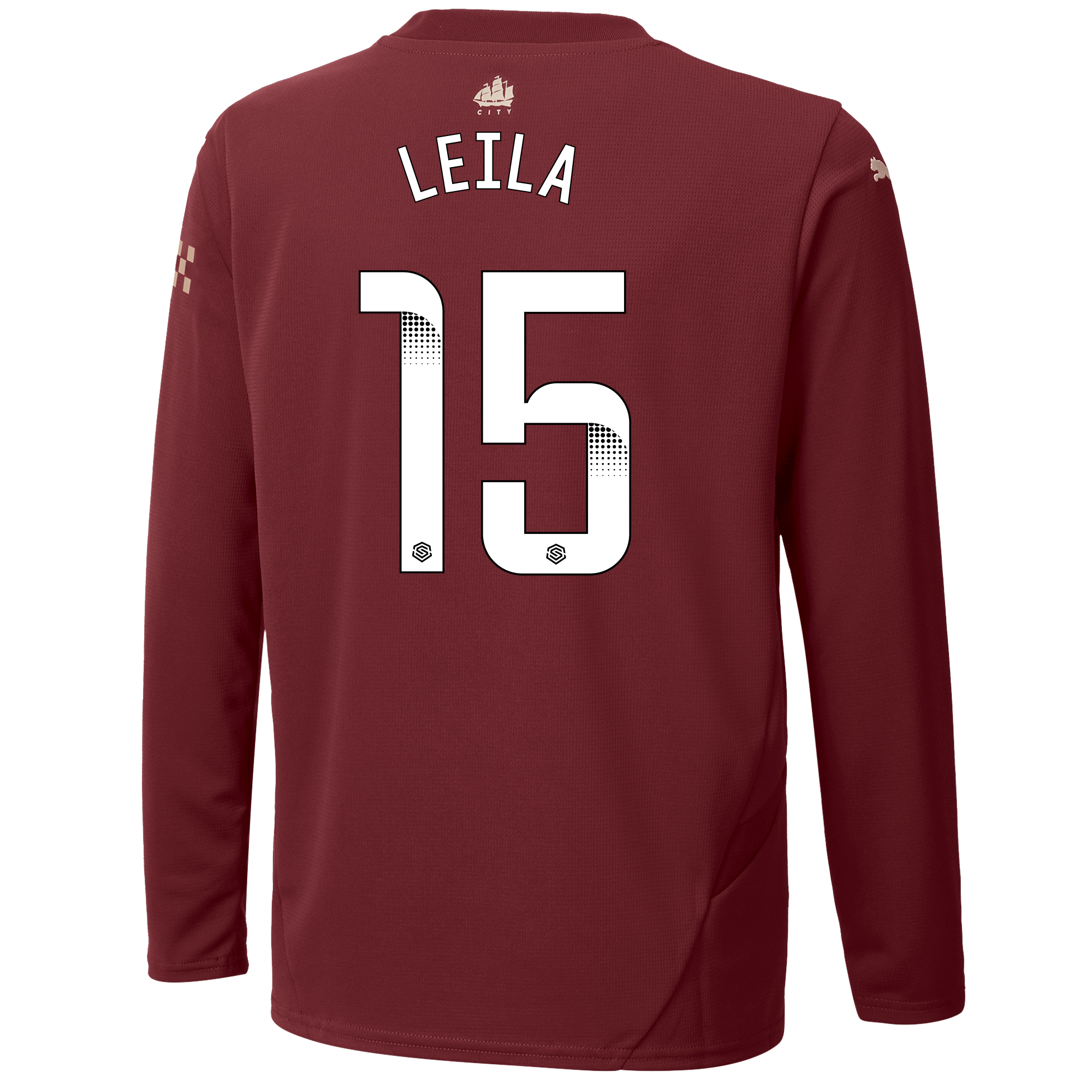 kids manchester city third jersey burgundy 202425 long sleeve with leila 15 printing | Offizieller Manchester City Store