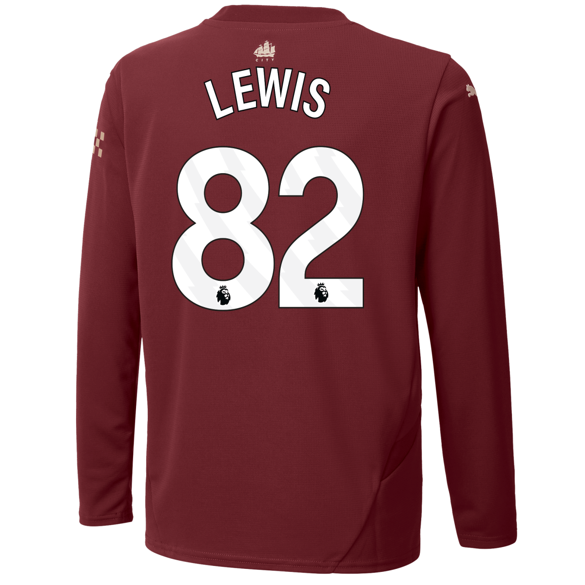 kids manchester city third jersey burgundy 202425 long sleeve with lewis 82 printing | Offizieller Manchester City Store
