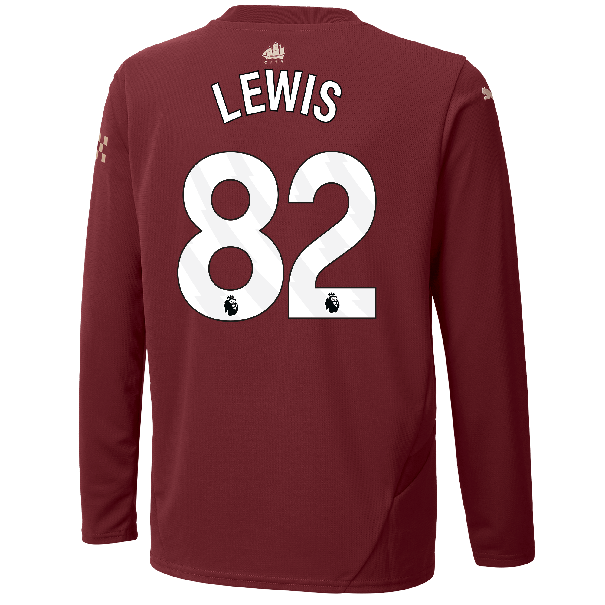 kids manchester city third jersey burgundy 202425 long sleeve with lewis 82 printing | Offizieller Manchester City Store