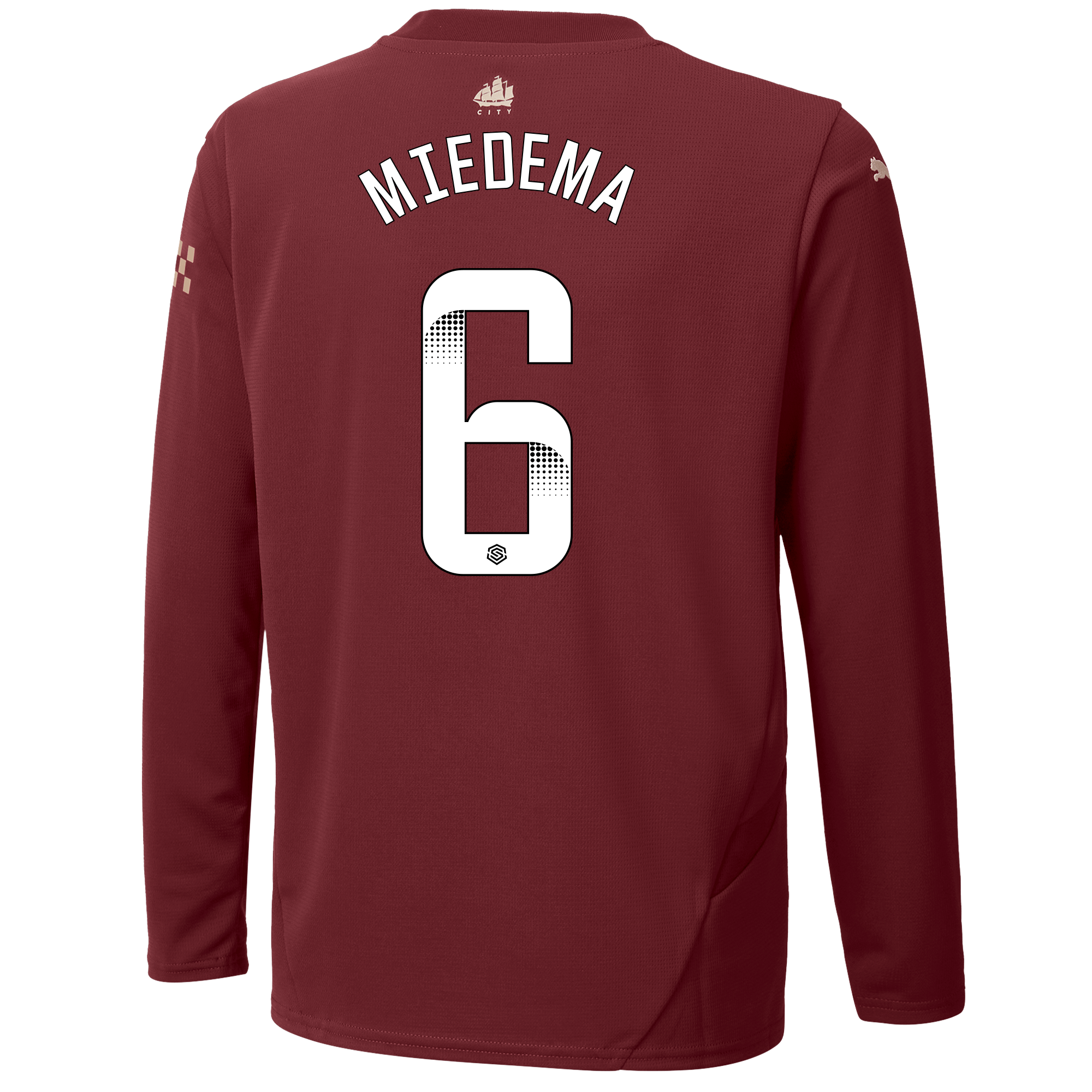 kids manchester city third jersey burgundy 202425 long sleeve with miedema 6 printing | Offizieller Manchester City Store