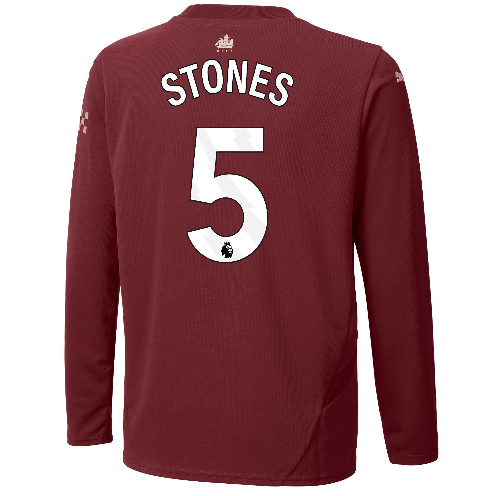 kids manchester city third jersey burgundy 202425 long sleeve with stones 5 printing | Offizieller Manchester City Store