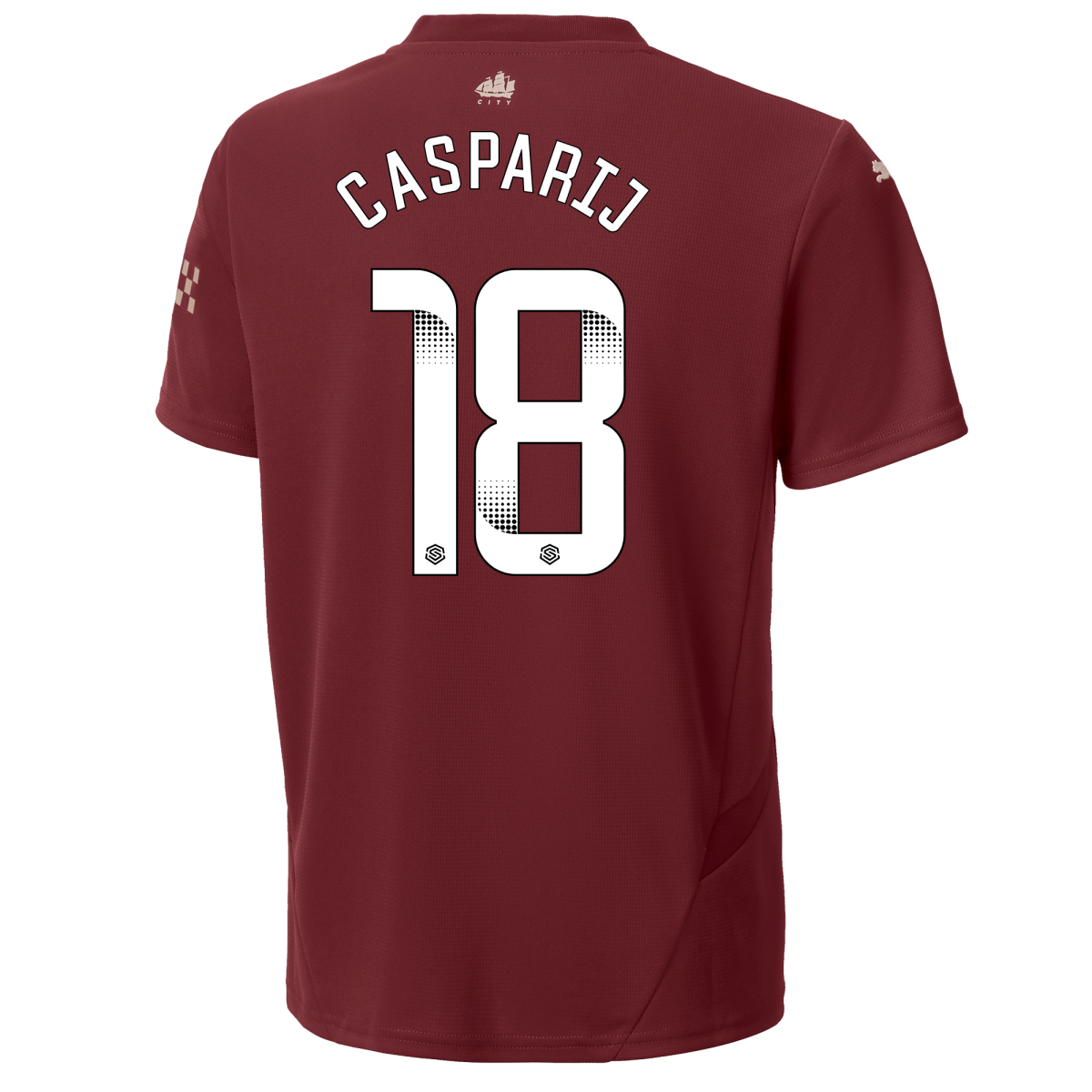 kids manchester city third jersey burgundy 202425 with casparij 18 printing | Offizieller Manchester City Store