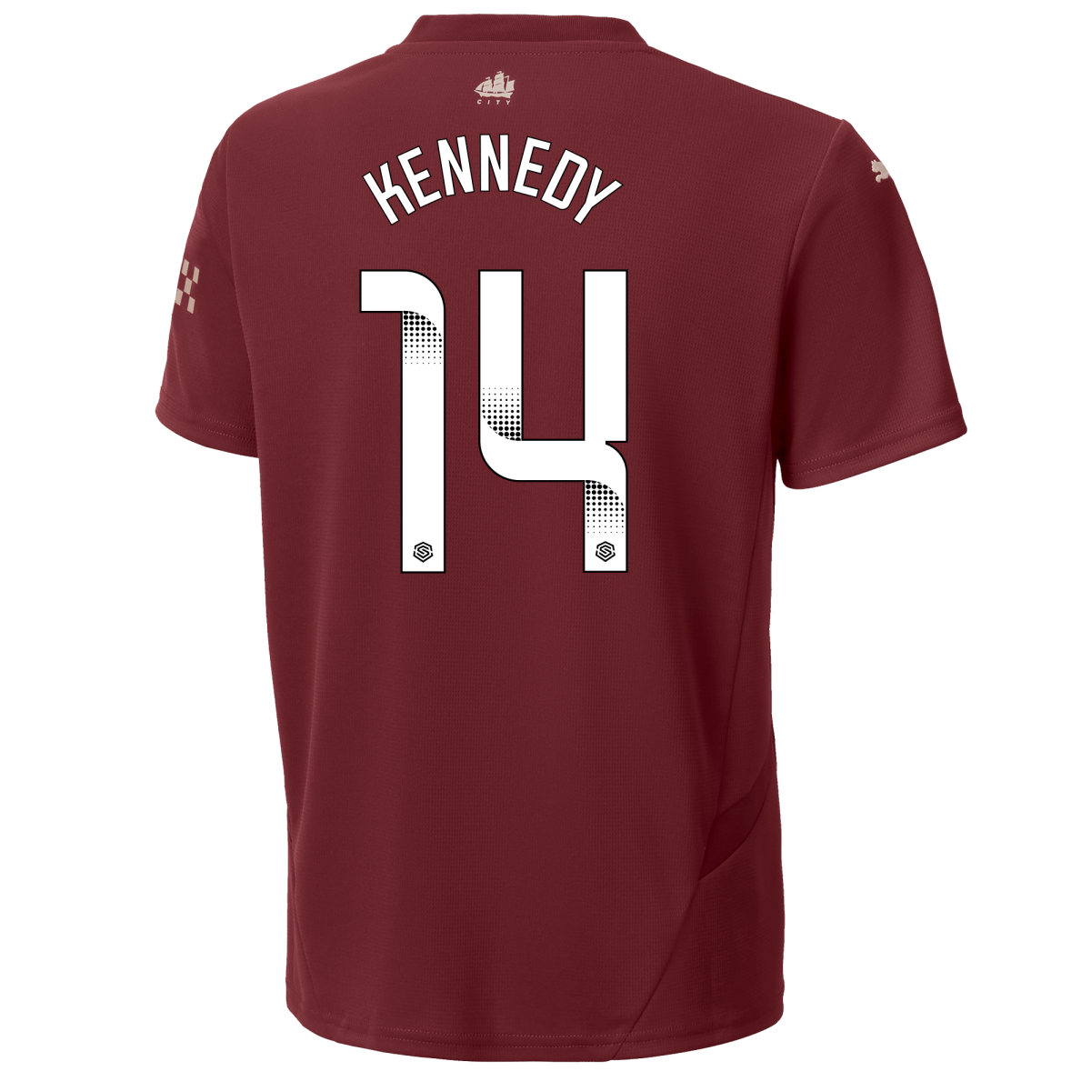 kids manchester city third jersey burgundy 202425 with kennedy 14 printing | Offizieller Manchester City Store