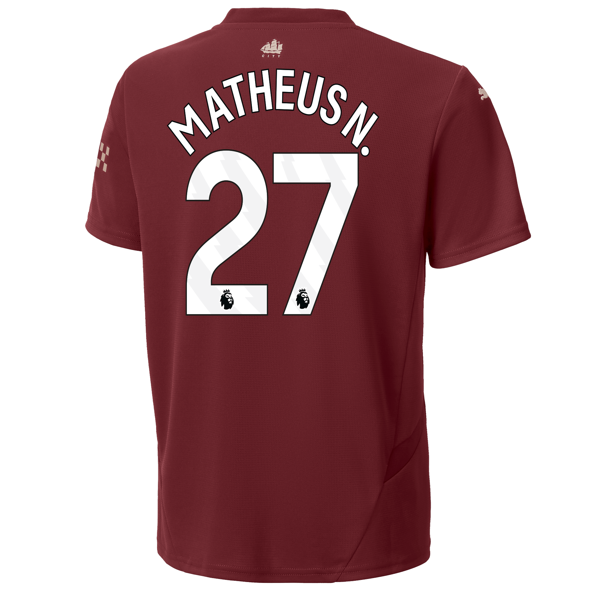 kids manchester city third jersey burgundy 202425 with matheus n. 27 printing | Offizieller Manchester City Store