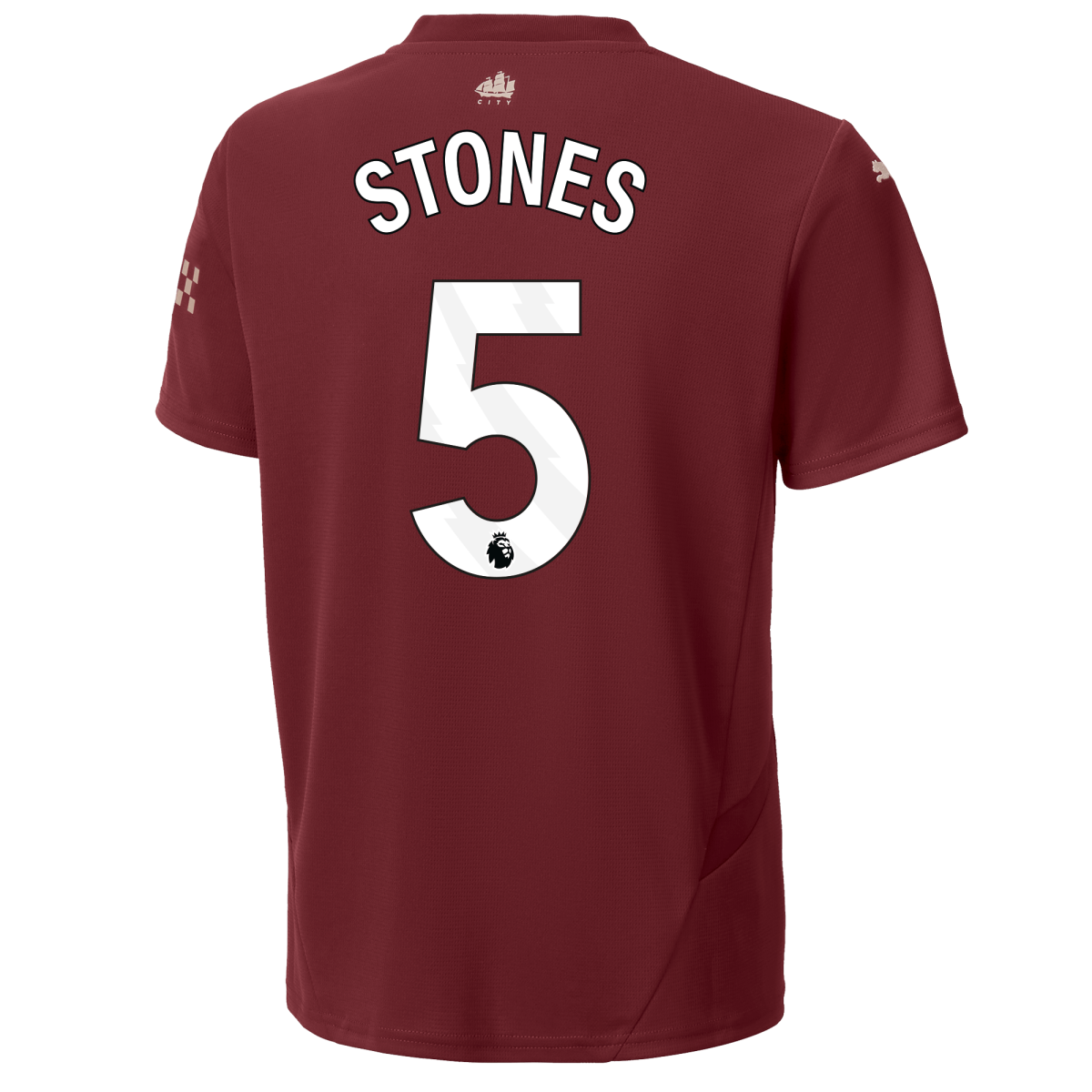 kids manchester city third jersey burgundy 202425 with stones 5 printing | Offizieller Manchester City Store