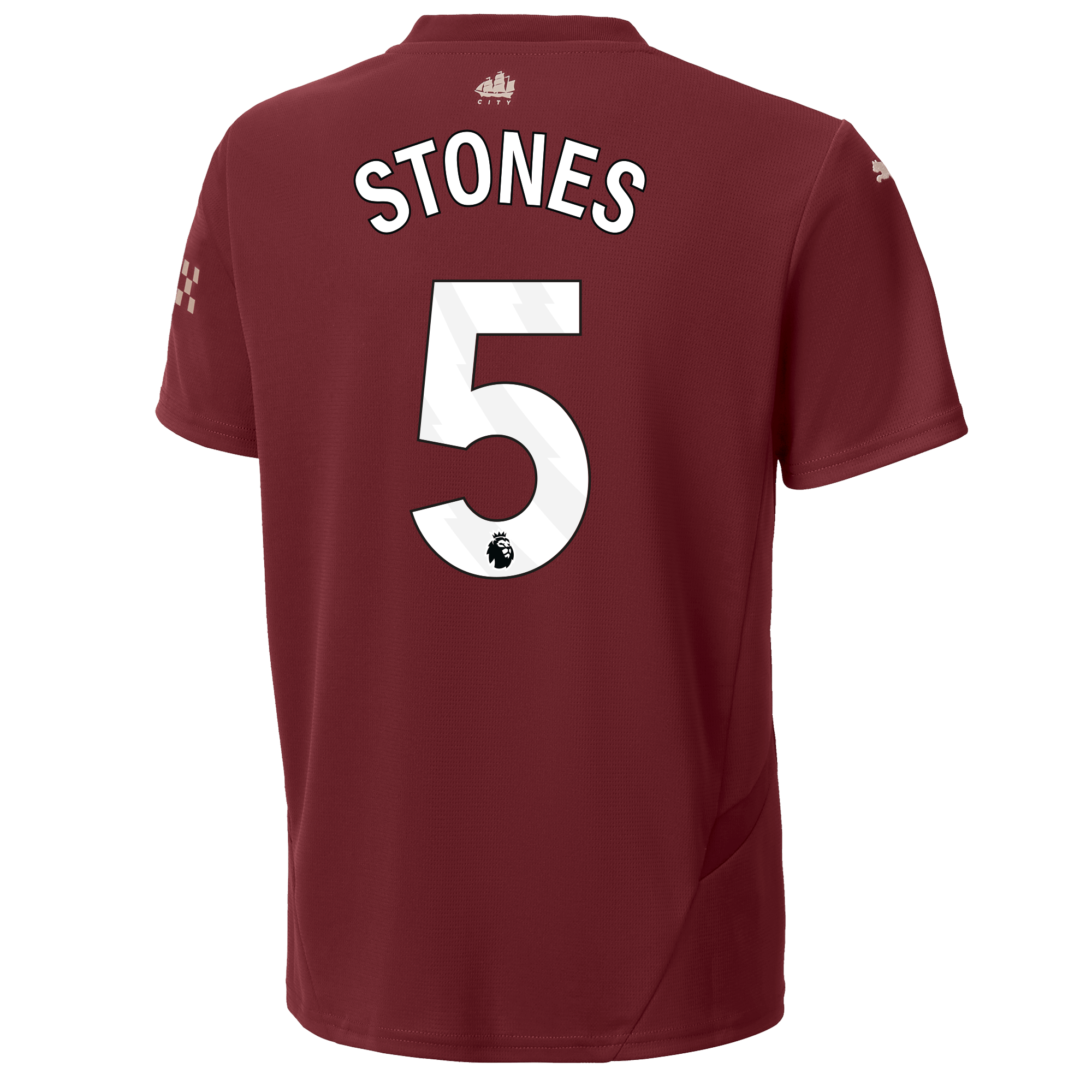 kids manchester city third jersey burgundy 202425 with stones 5 printing | Offizieller Manchester City Store