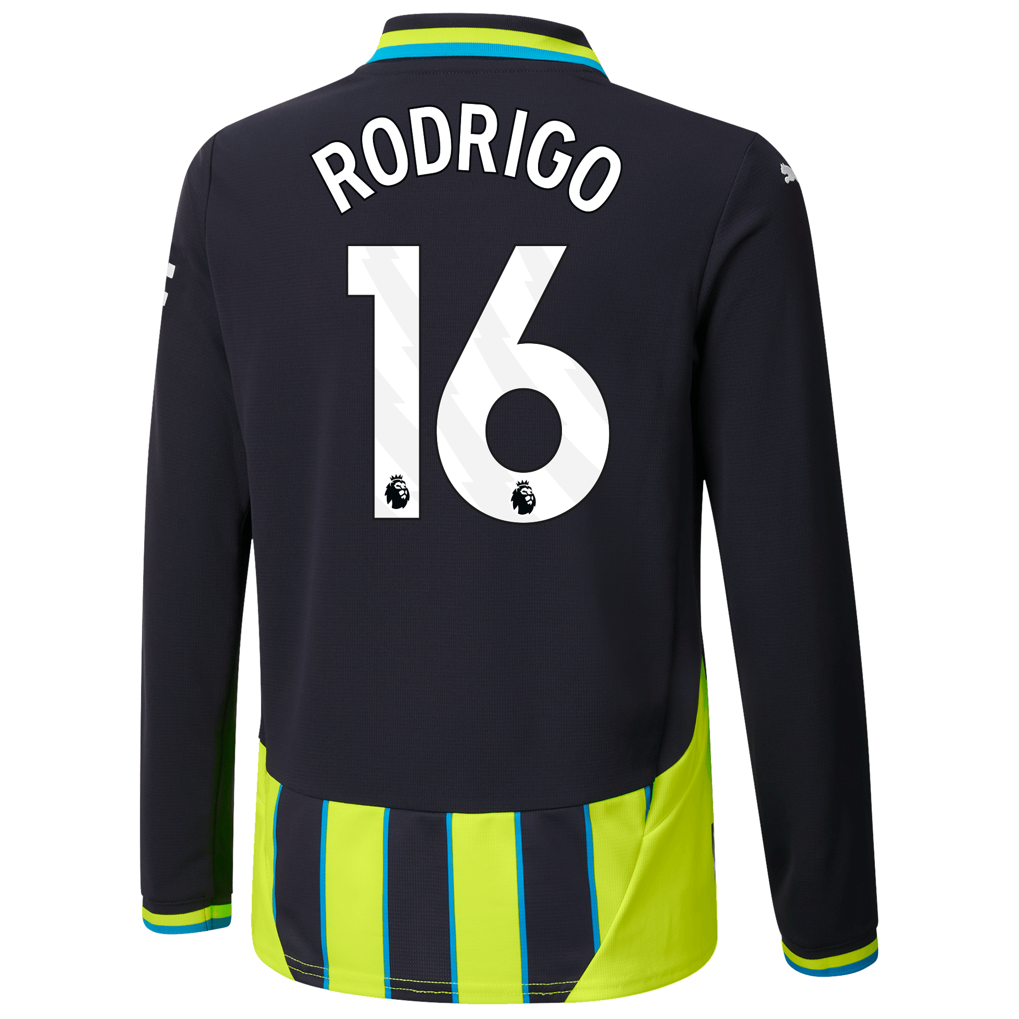 kinder manchester city away jersey 202425 long sleeve with rodrigo 16 printing | Offizieller Manchester City Store
