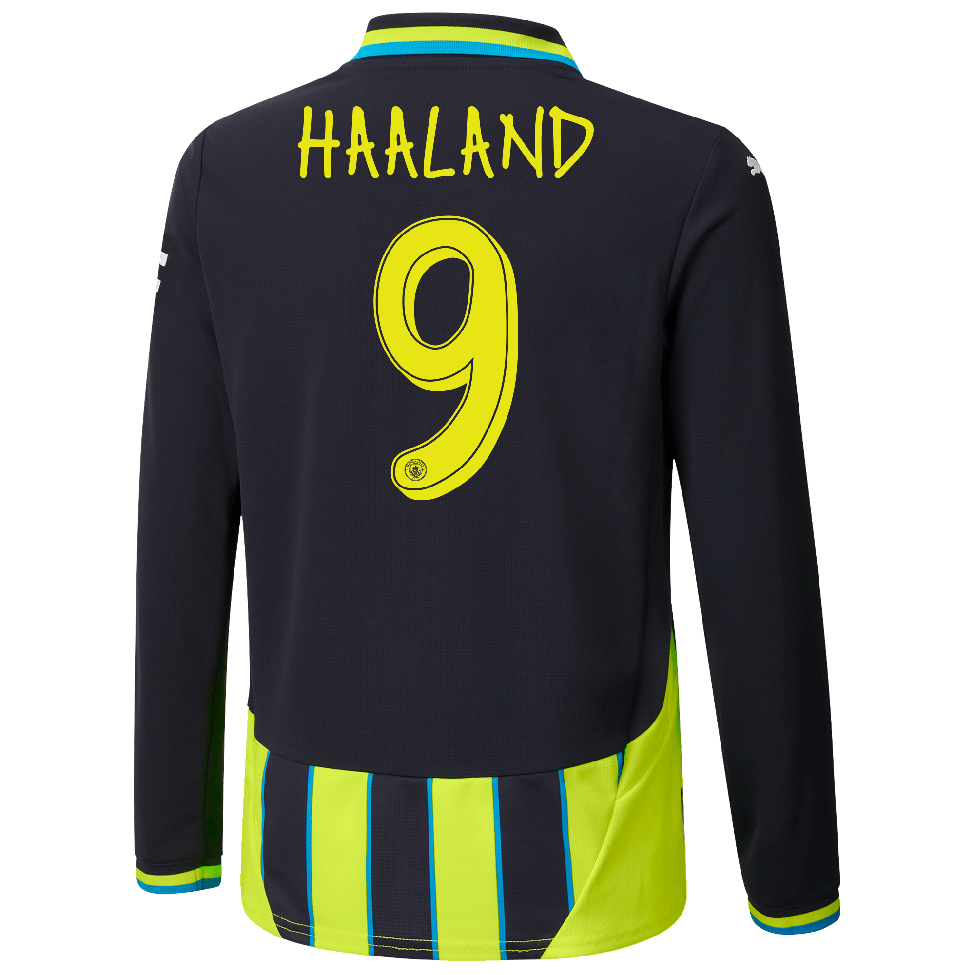 kinder manchester city away jersey newnavy 202425 long sleeve with haaland 9 printing | Offizieller Manchester City Store