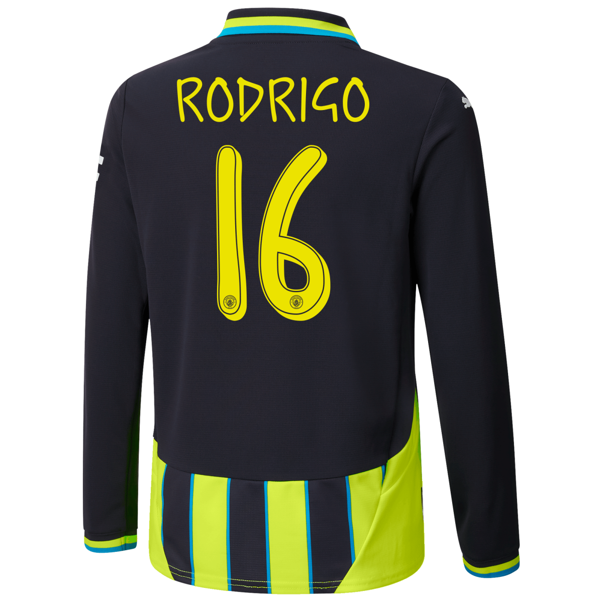 kinder manchester city away jersey newnavy 202425 long sleeve with rodrigo 16 printing | Offizieller Manchester City Store