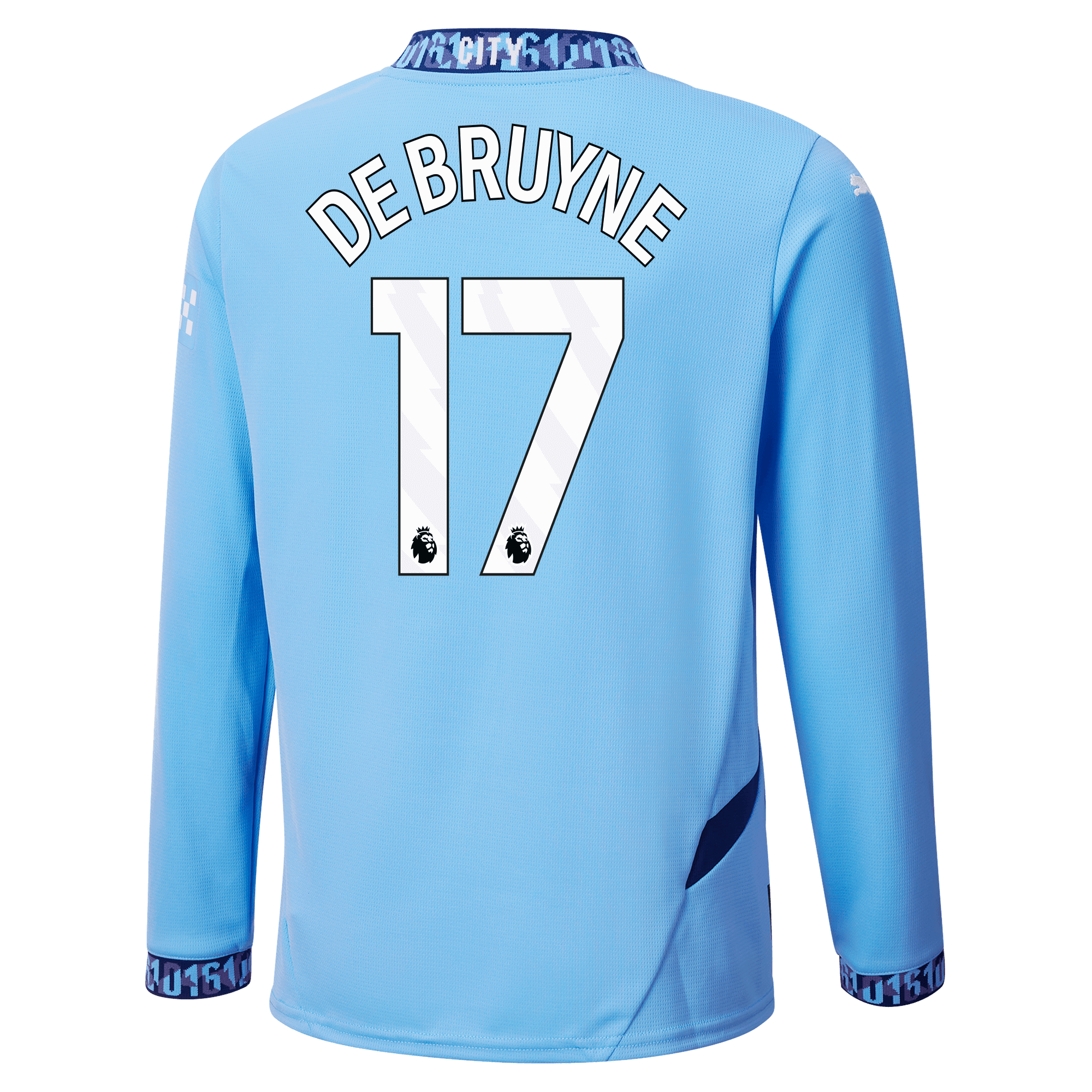 kinder manchester city heimtrikot langarm teamlightblue 202425 mit de bruyne 17 aufdruck | Offizieller Manchester City Store