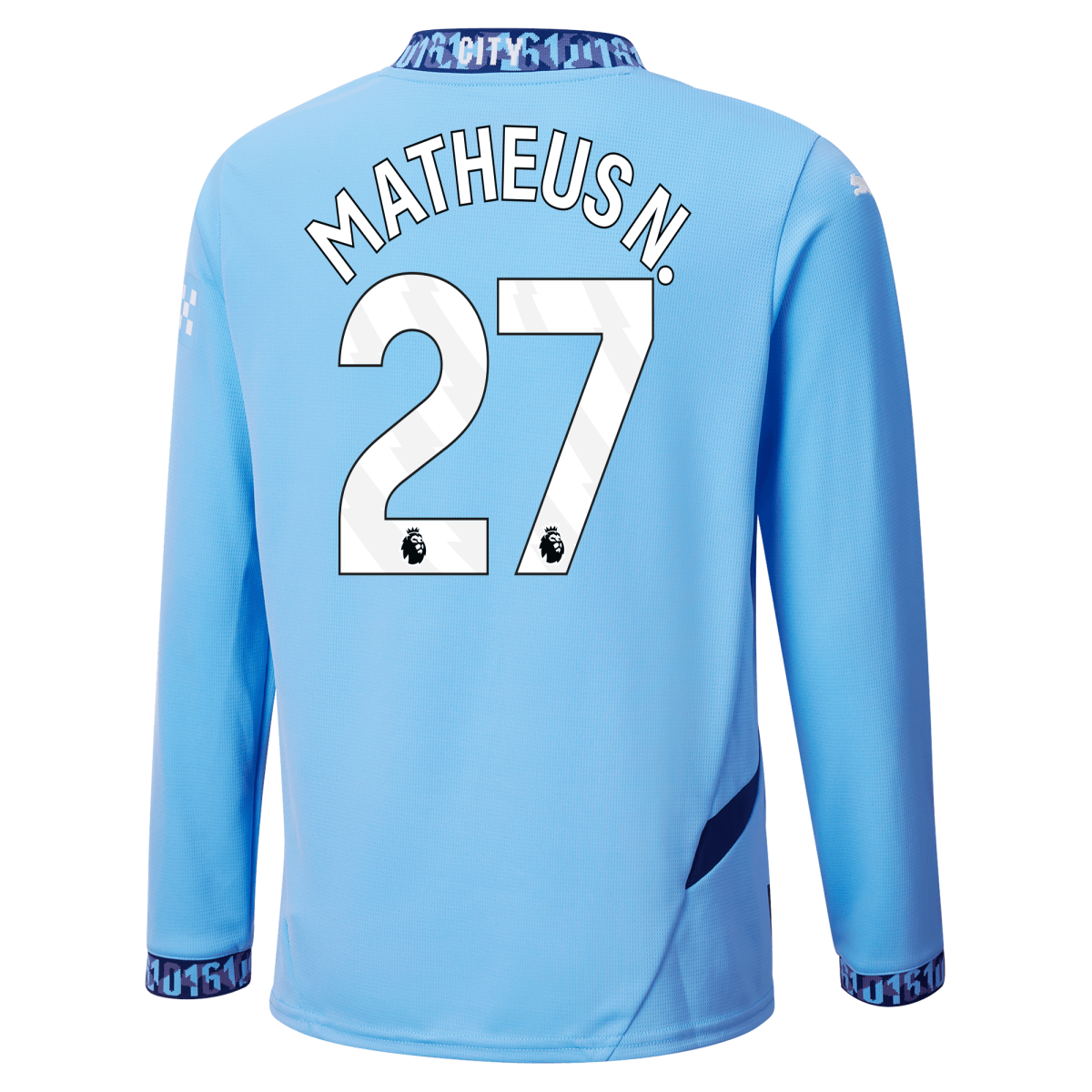 kinder manchester city heimtrikot langarm teamlightblue 202425 mit matheus n. 27 aufdruck | Offizieller Manchester City Store