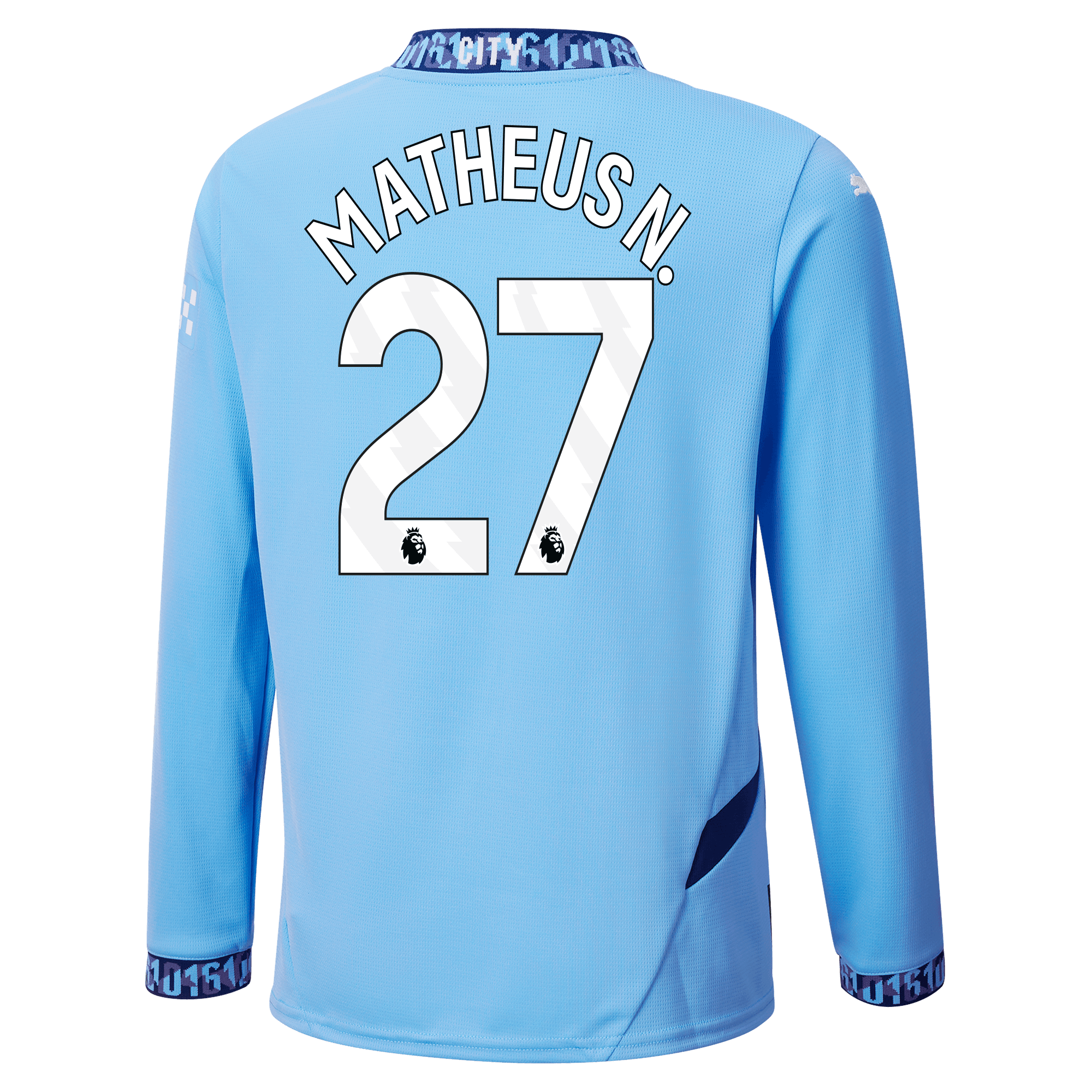 kinder manchester city heimtrikot langarm teamlightblue 202425 mit matheus n. 27 aufdruck | Offizieller Manchester City Store