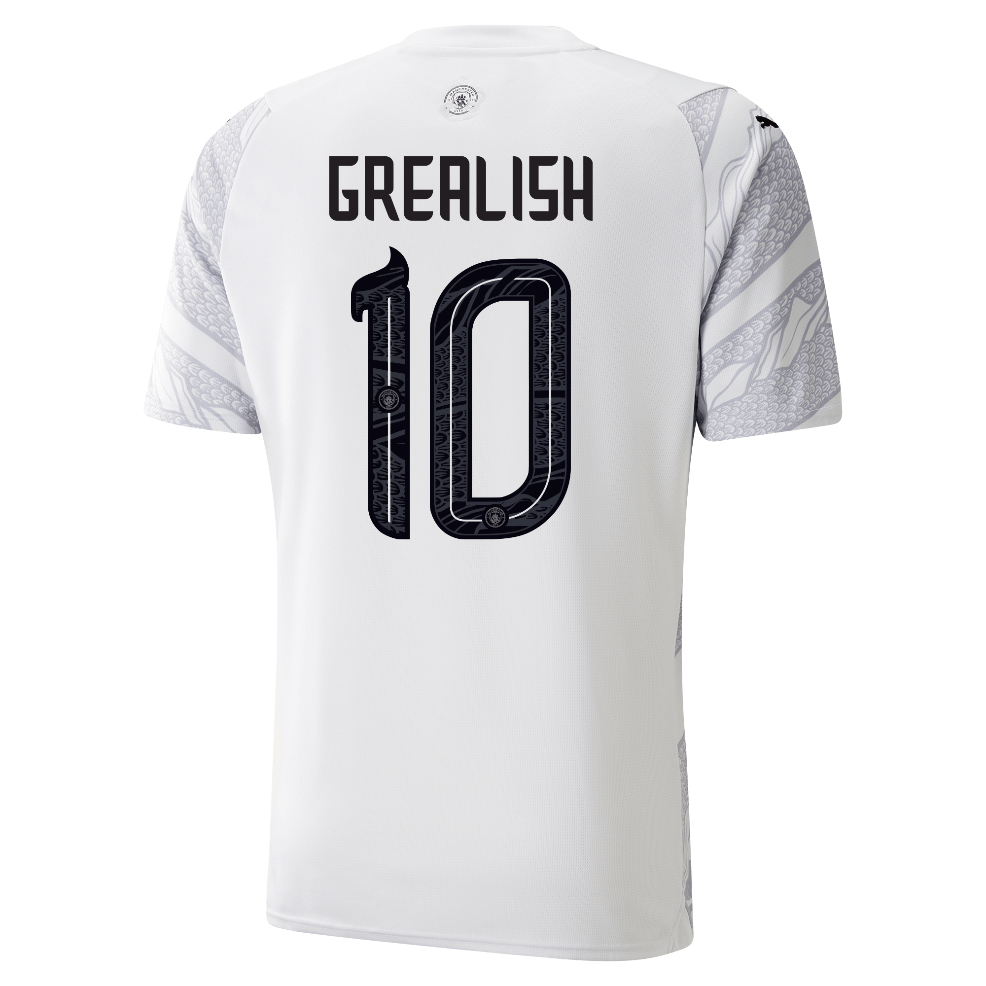 kinder manchester city jahr des drachen trikot black2fsilver 202324 mit grealish 10 aufdruck | Offizieller Manchester City Store