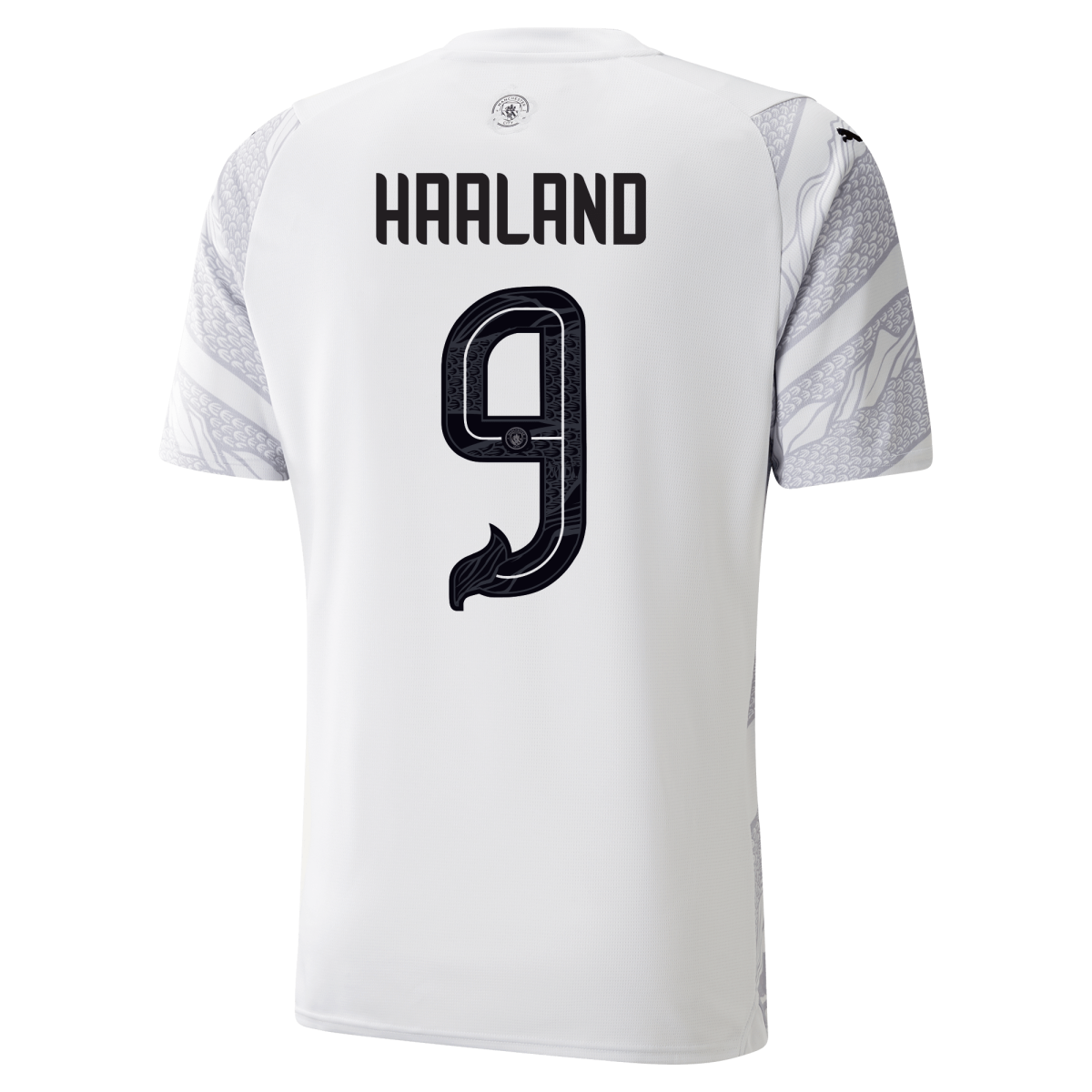 kinder manchester city jahr des drachen trikot black2fsilver 202324 mit haaland 9 aufdruck | Offizieller Manchester City Store