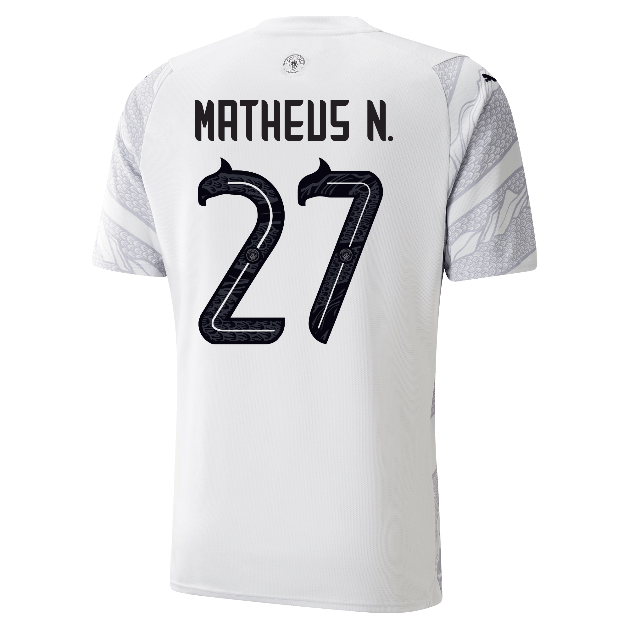 kinder manchester city jahr des drachen trikot black2fsilver 202324 mit matheus n. 27 aufdruck | Offizieller Manchester City Store