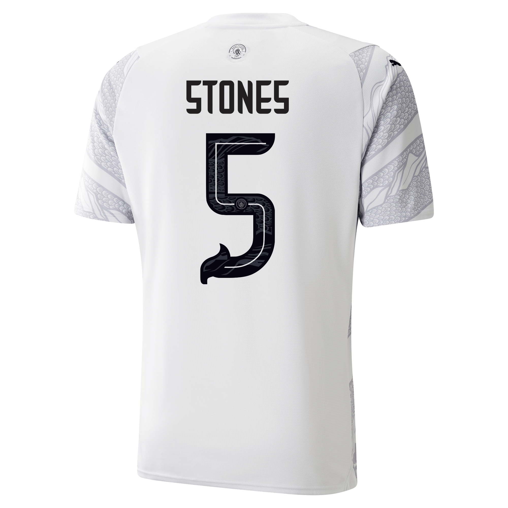kinder manchester city jahr des drachen trikot black2fsilver 202324 mit stones 5 aufdruck | Offizieller Manchester City Store