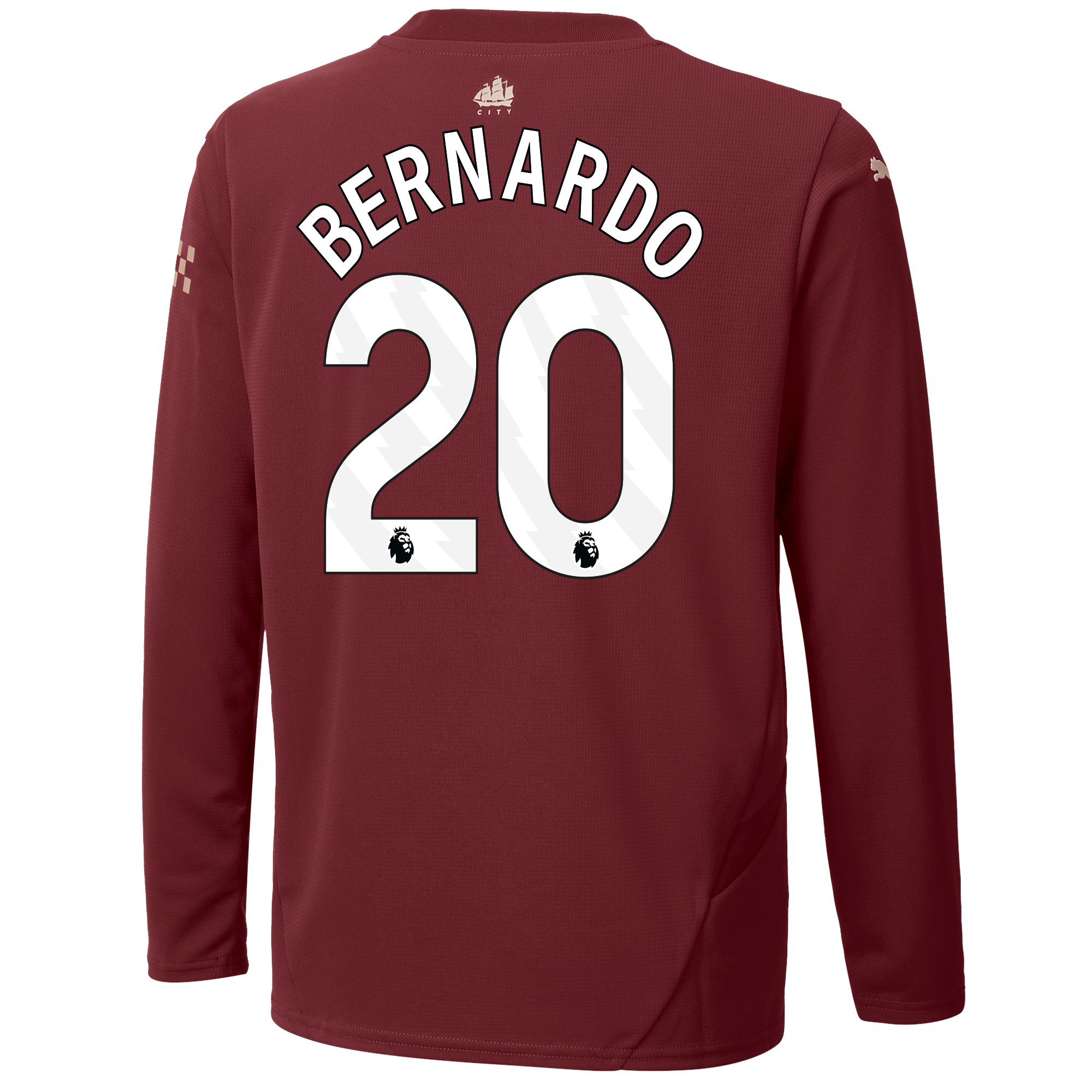 kinder manchester city third jersey burgundy 202425 long sleeve with bernardo 20 printing | Offizieller Manchester City Store