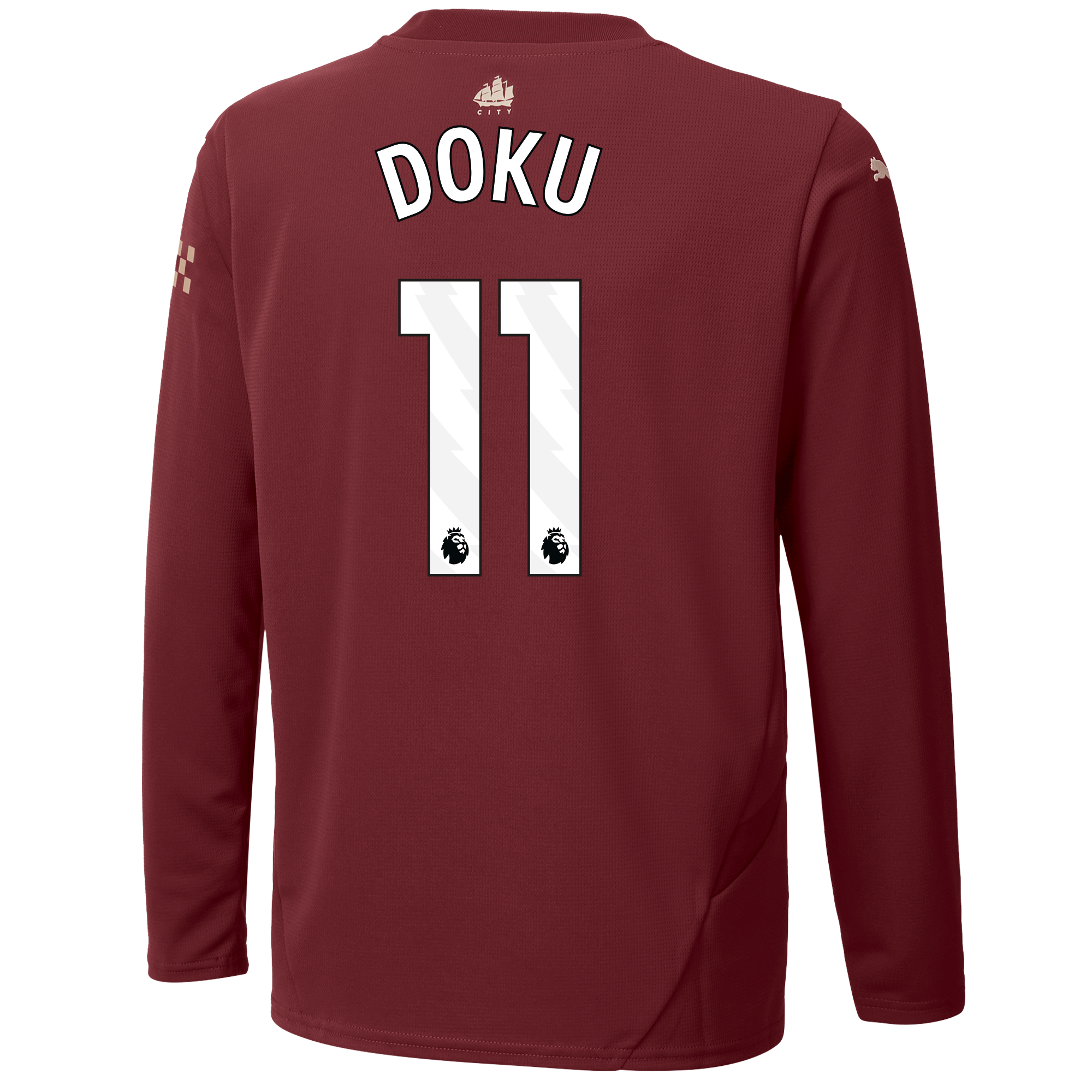 kinder manchester city third jersey burgundy 202425 long sleeve with doku 11 printing | Offizieller Manchester City Store